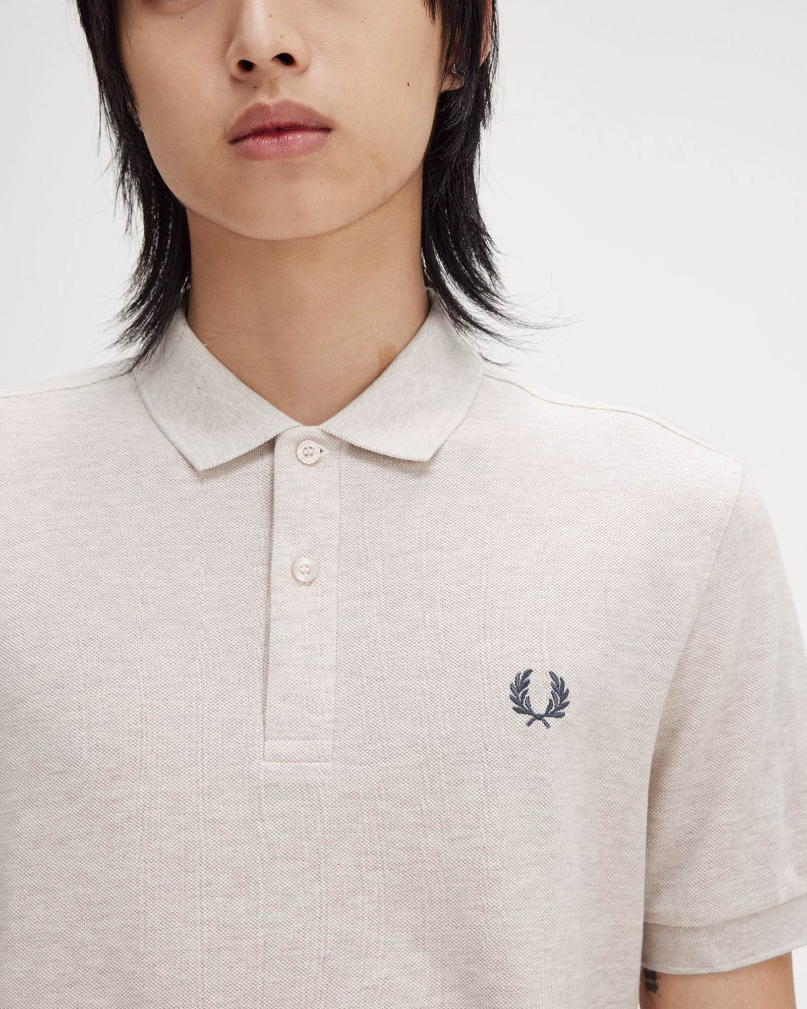 Fred Perry Mens Plain Signature Polo Shirt - Porridge Marl/Anchor Grey W50 - Image 3