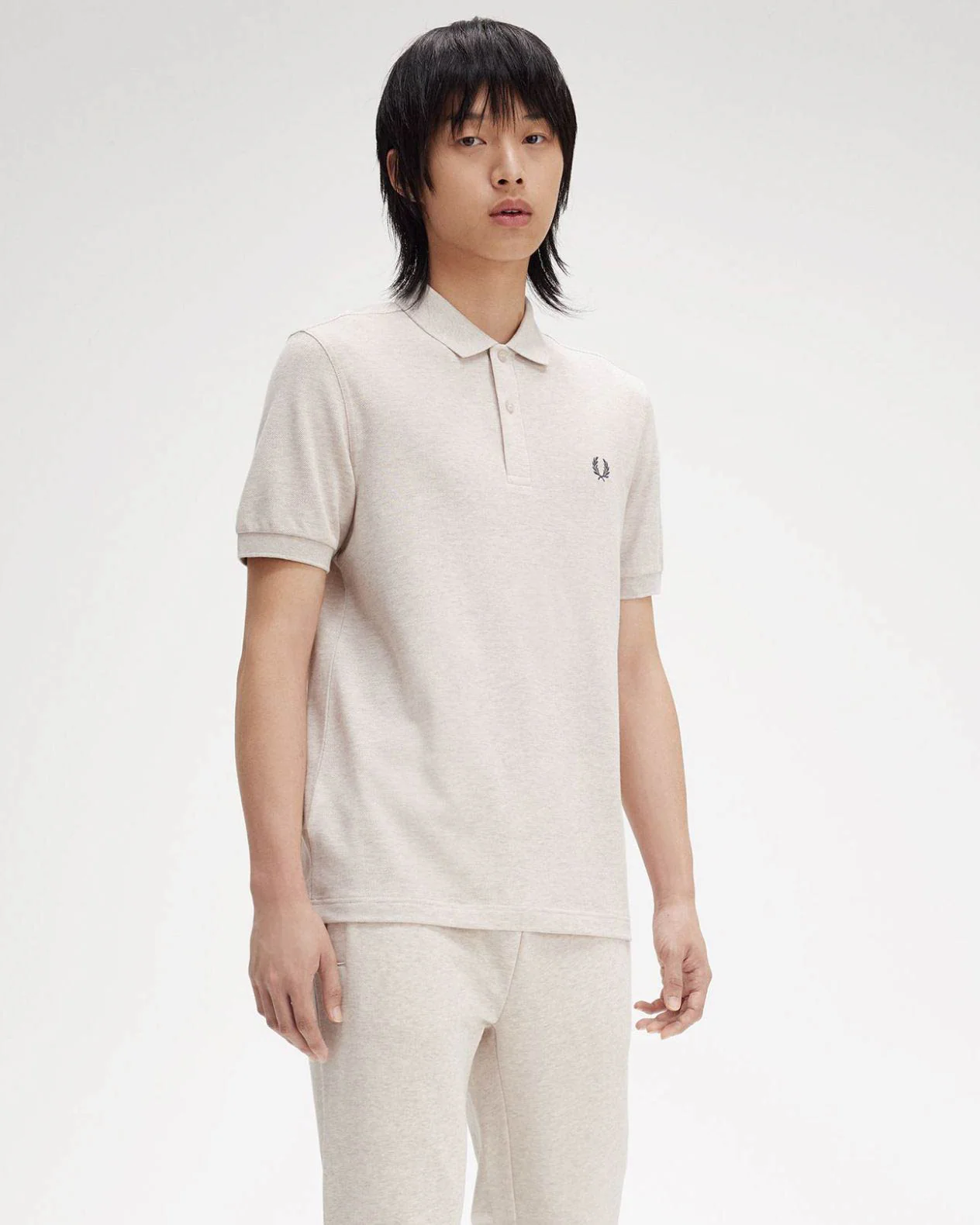 Fred Perry Mens Plain Signature Polo Shirt - Porridge Marl/Anchor Grey W50 - Image 4