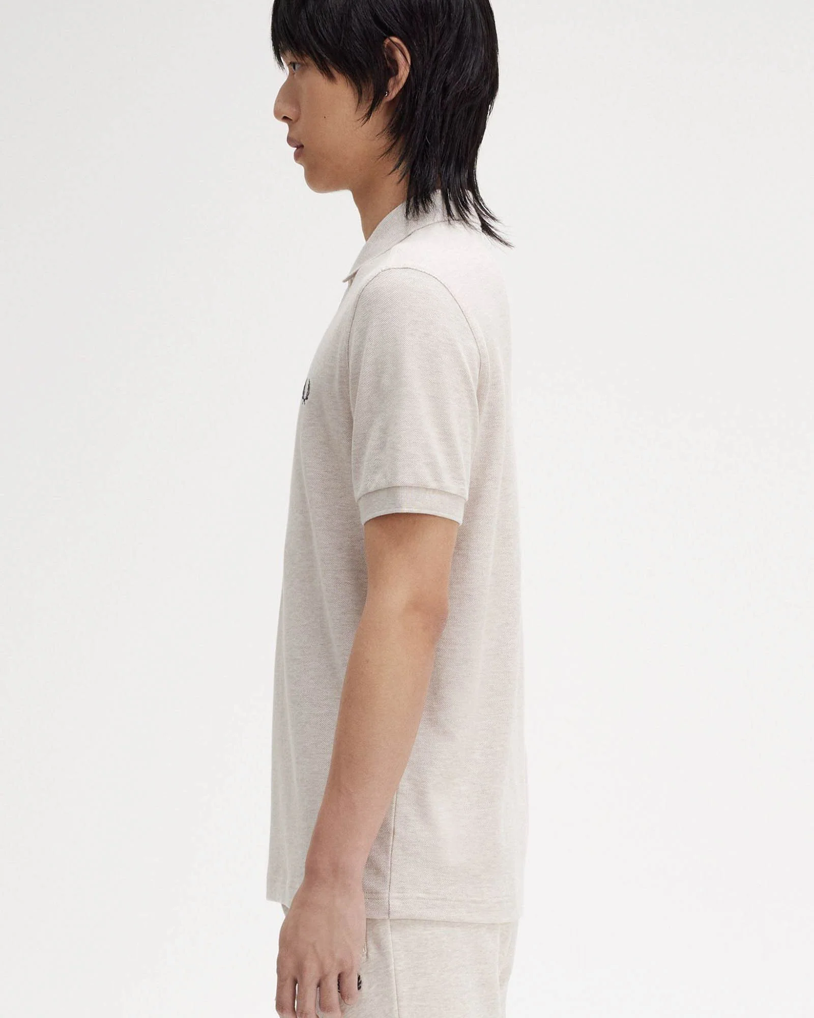 Fred Perry Mens Plain Signature Polo Shirt - Porridge Marl/Anchor Grey W50 - Image 5