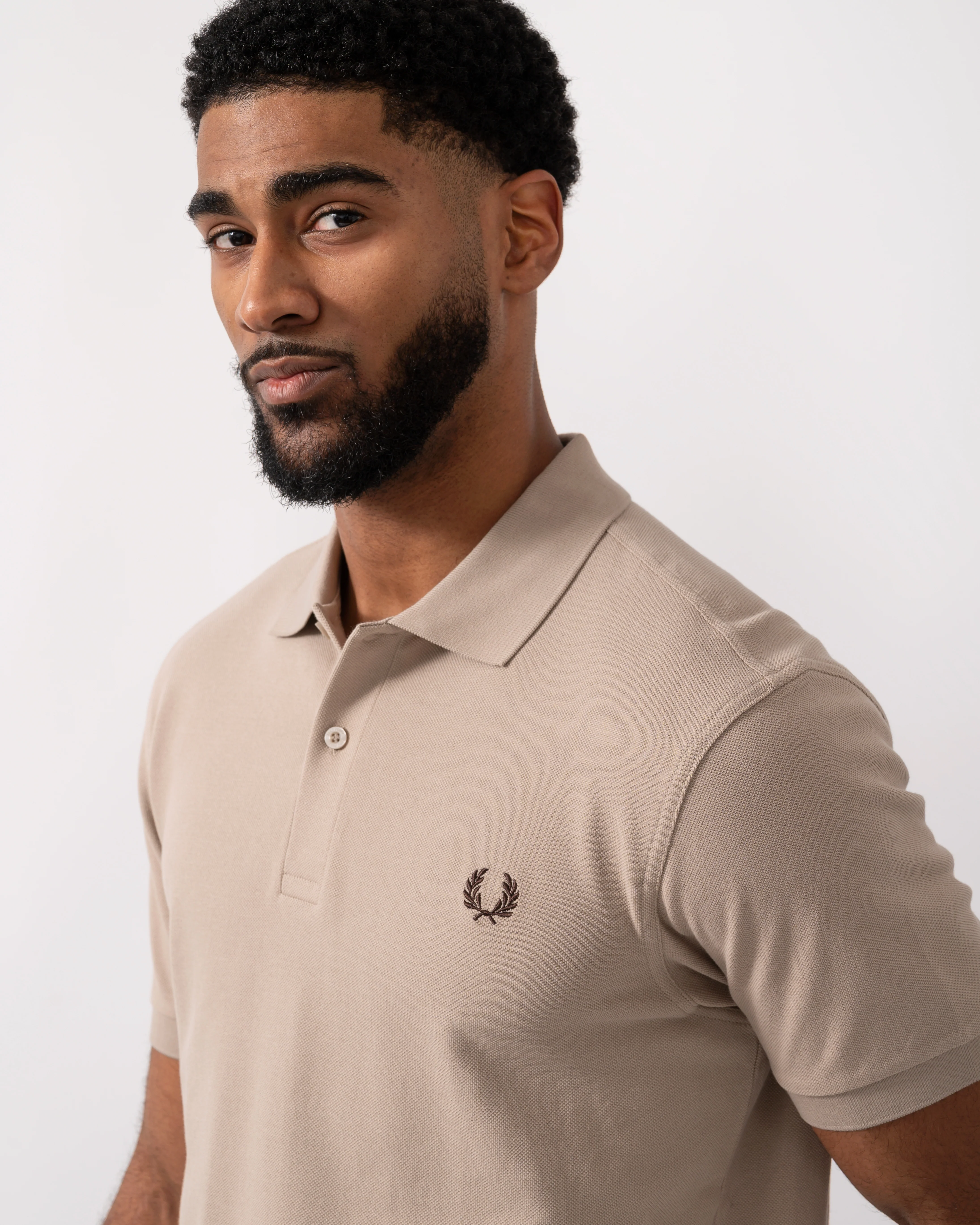 Fred Perry Mens Plain Signature Polo Shirt - Warm Oatmeal/Burnt Tobacco Z87 - Image 2