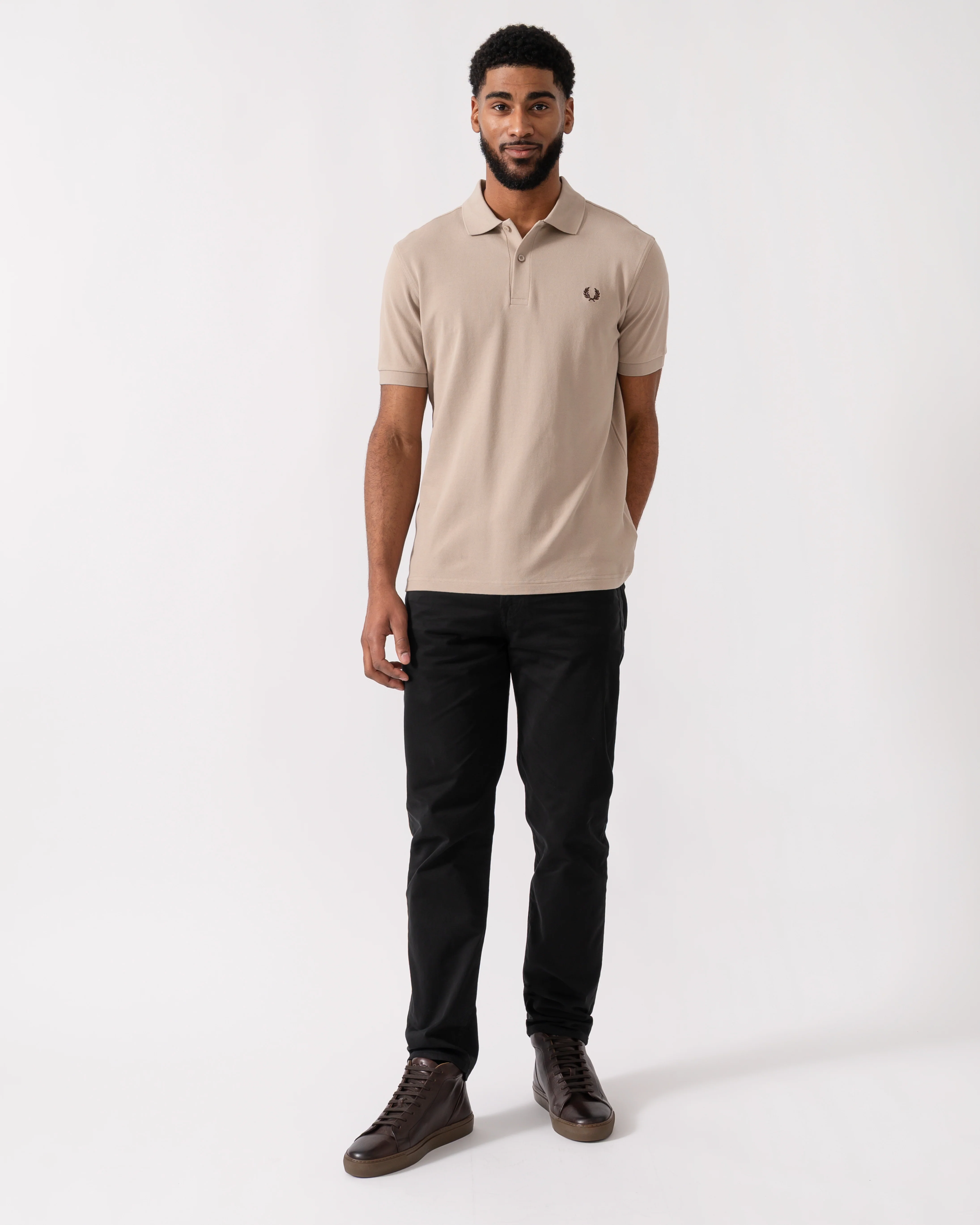 Fred Perry Mens Plain Signature Polo Shirt - Warm Oatmeal/Burnt Tobacco Z87 - Image 3