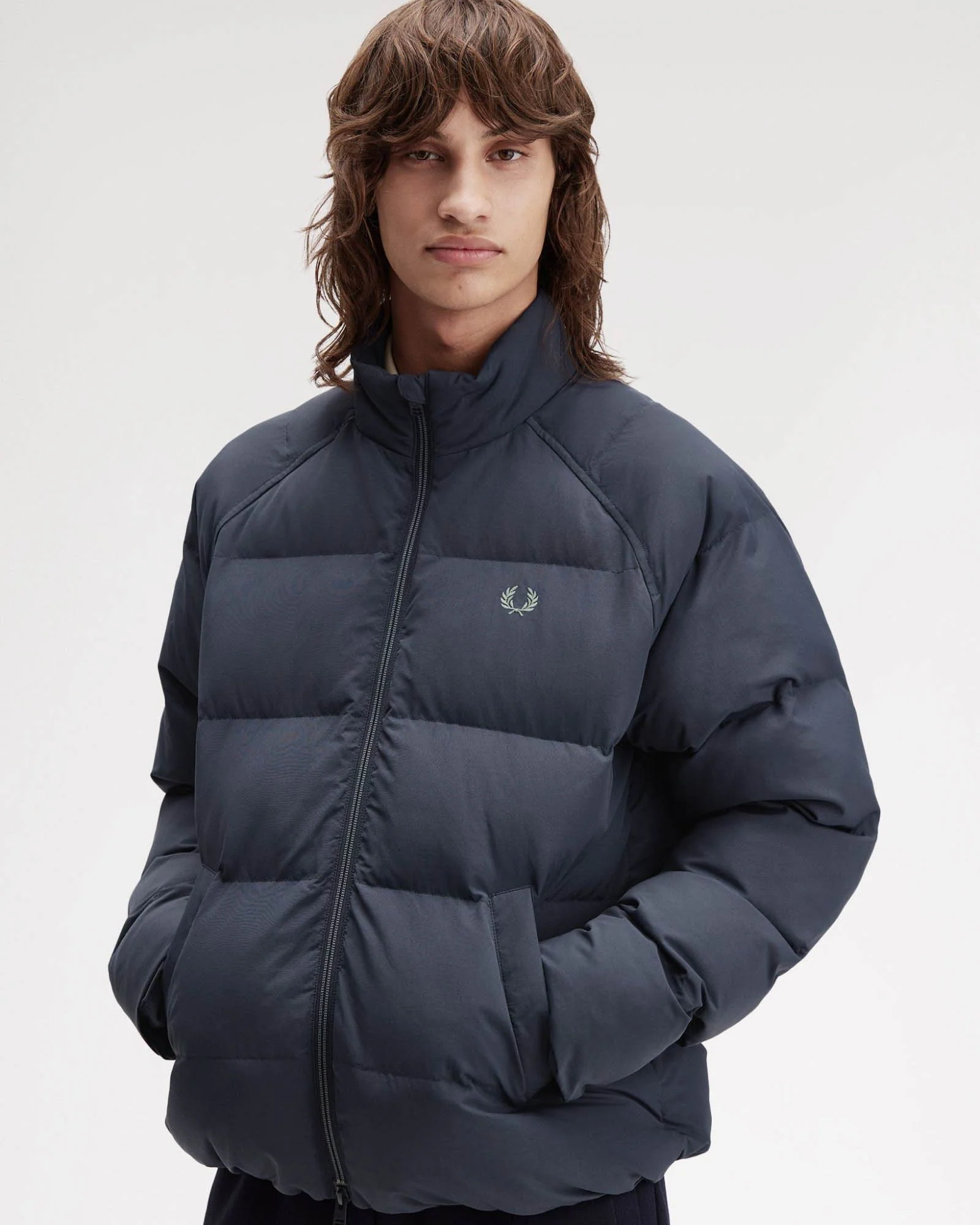 Fred Perry Mens Raglan Sleeve Padded Jacket - Dark Airforce 738 - Image 3