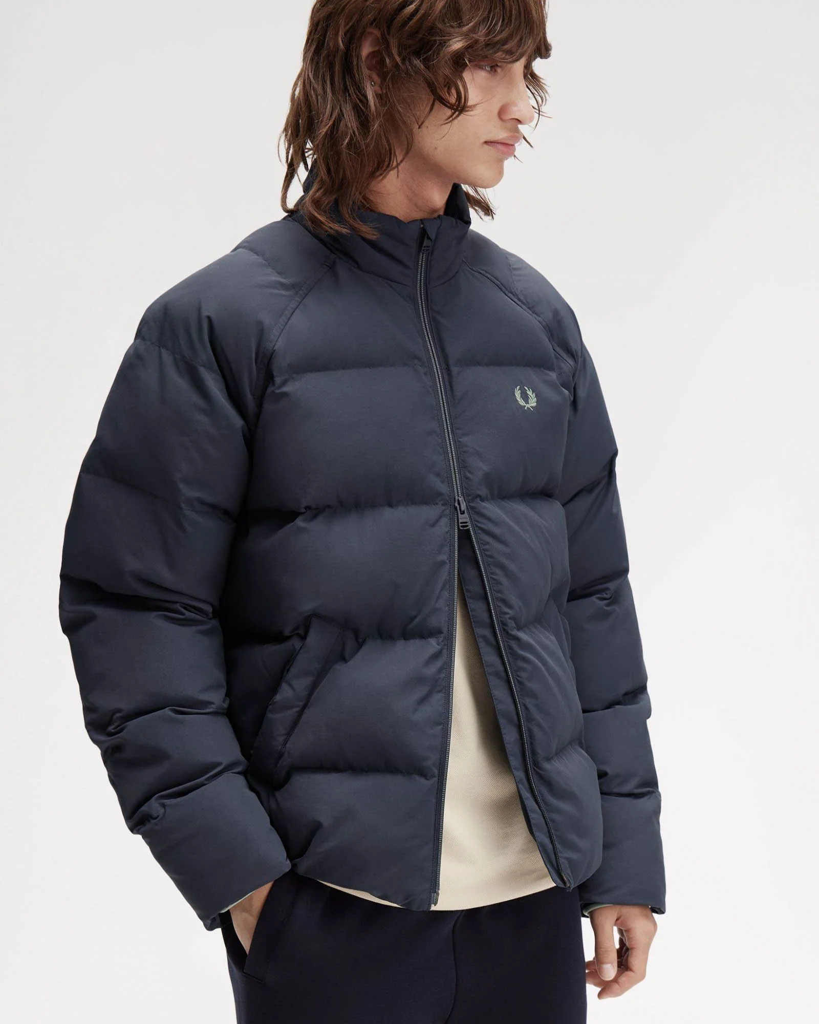 Fred Perry Mens Raglan Sleeve Padded Jacket - Dark Airforce 738 - Image 6