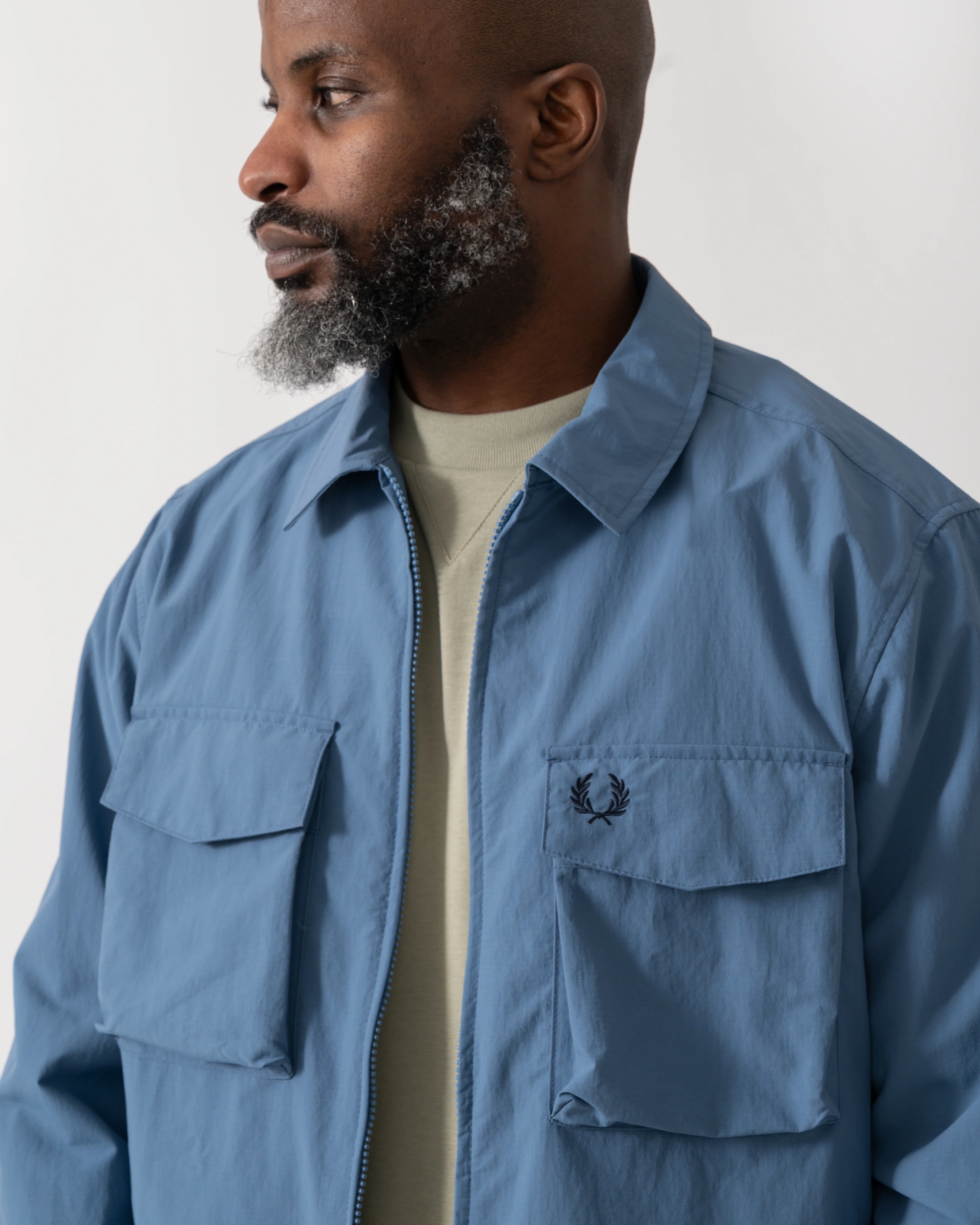 Fred Perry Mens Ripstop Pocket Overshirt - Ace Blue 27A - Image 3