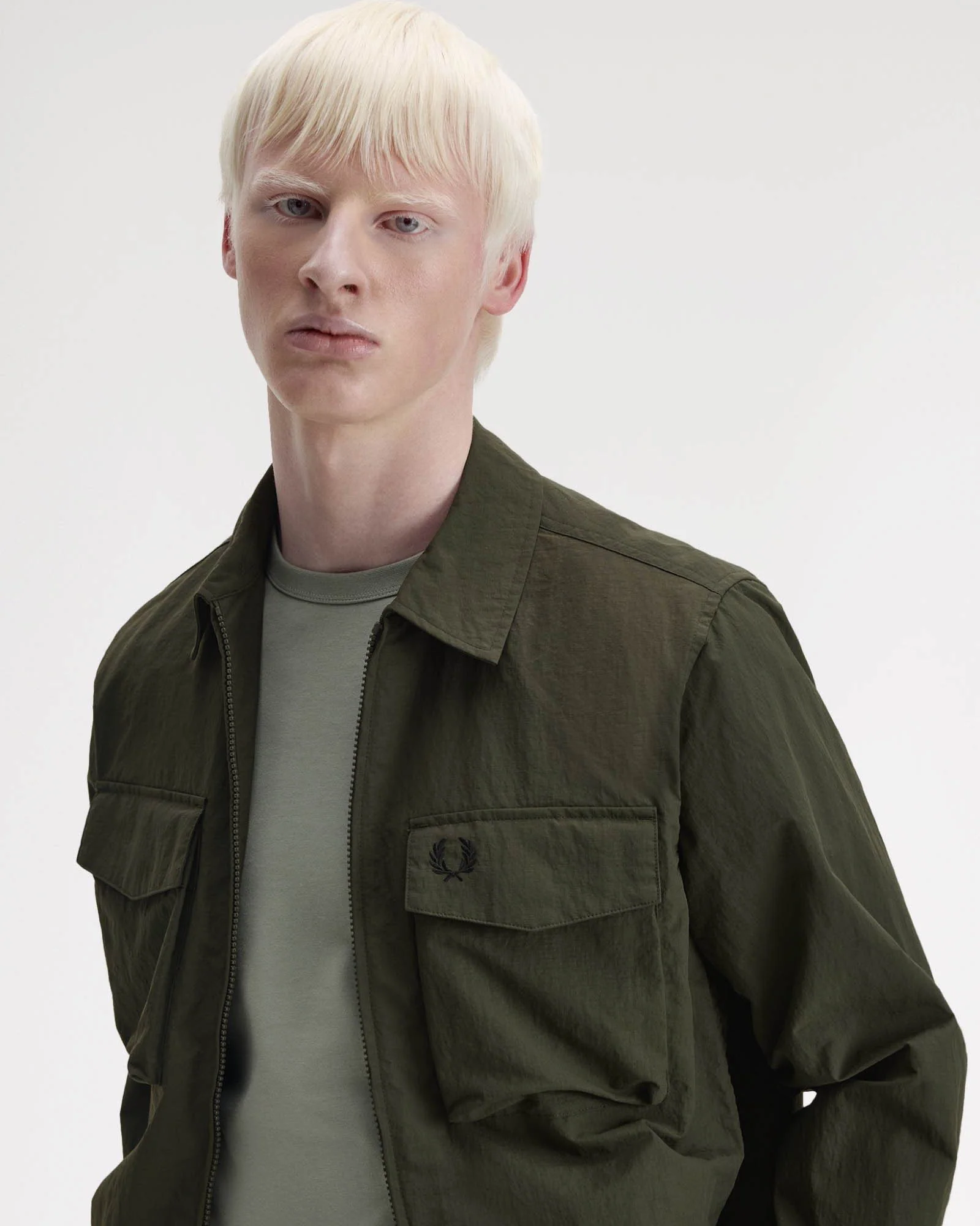 Fred Perry Mens Ripstop Pocket Overshirt - Hunting Green 408 - Image 3
