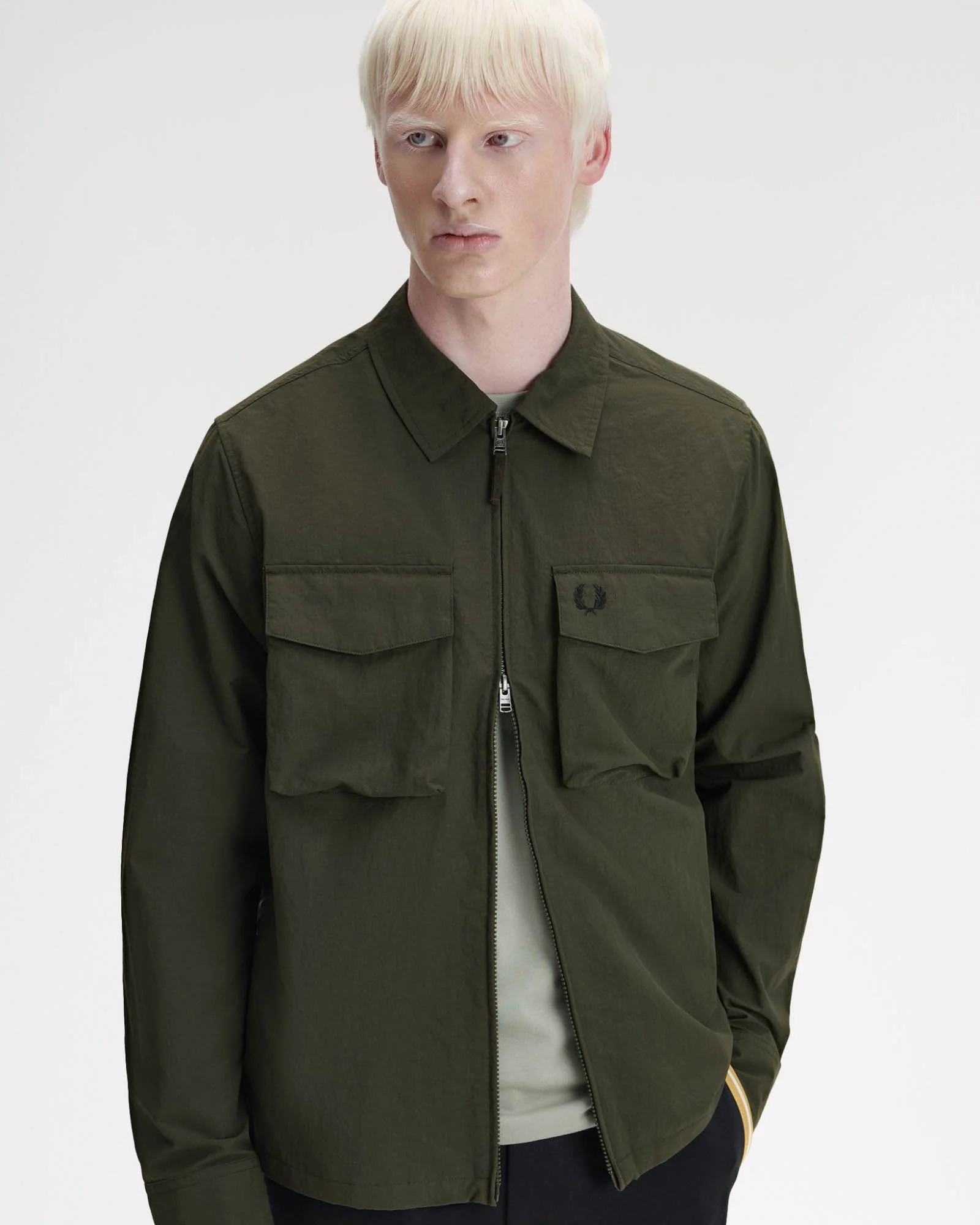 Fred Perry Mens Ripstop Pocket Overshirt - Hunting Green 408 - Image 4