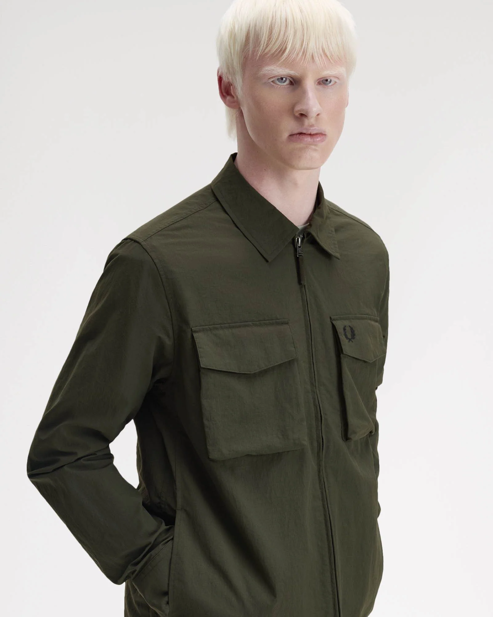 Fred Perry Mens Ripstop Pocket Overshirt - Hunting Green 408 - Image 5