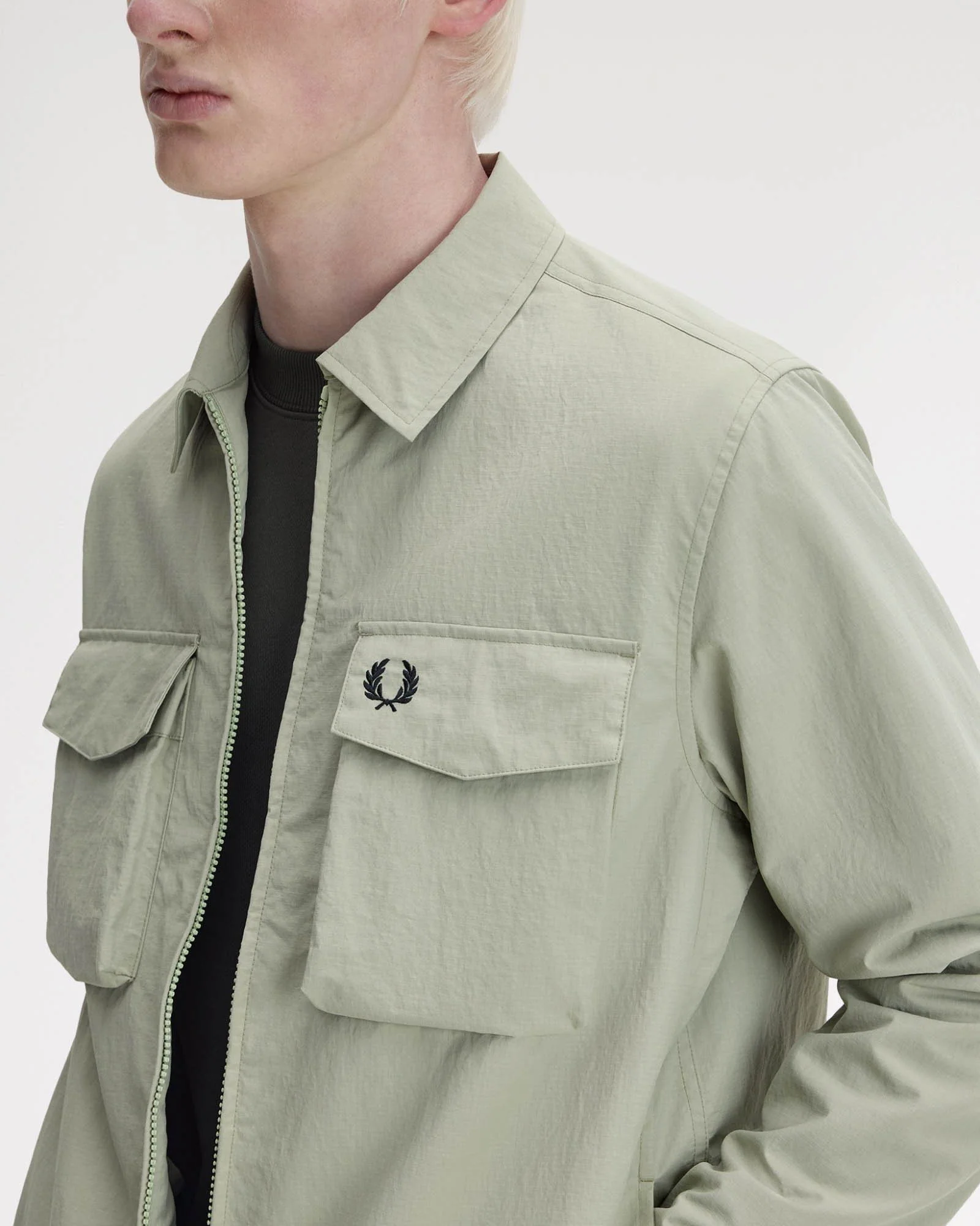 Fred Perry Mens Ripstop Pocket Overshirt - Seagrass M37 - Image 3
