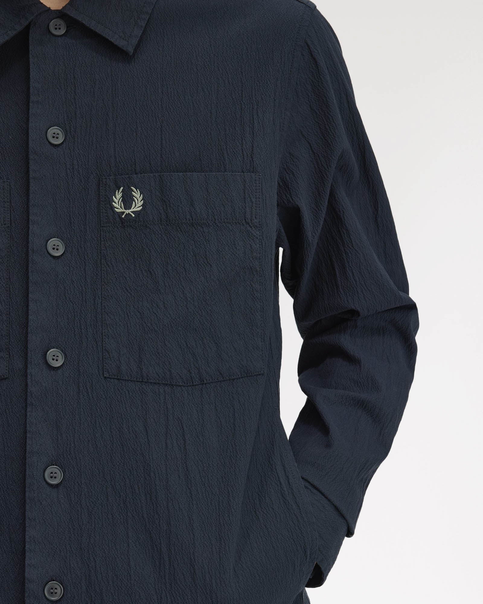 Fred Perry Mens Seersucker Overshirt - Navy 608 - Image 2