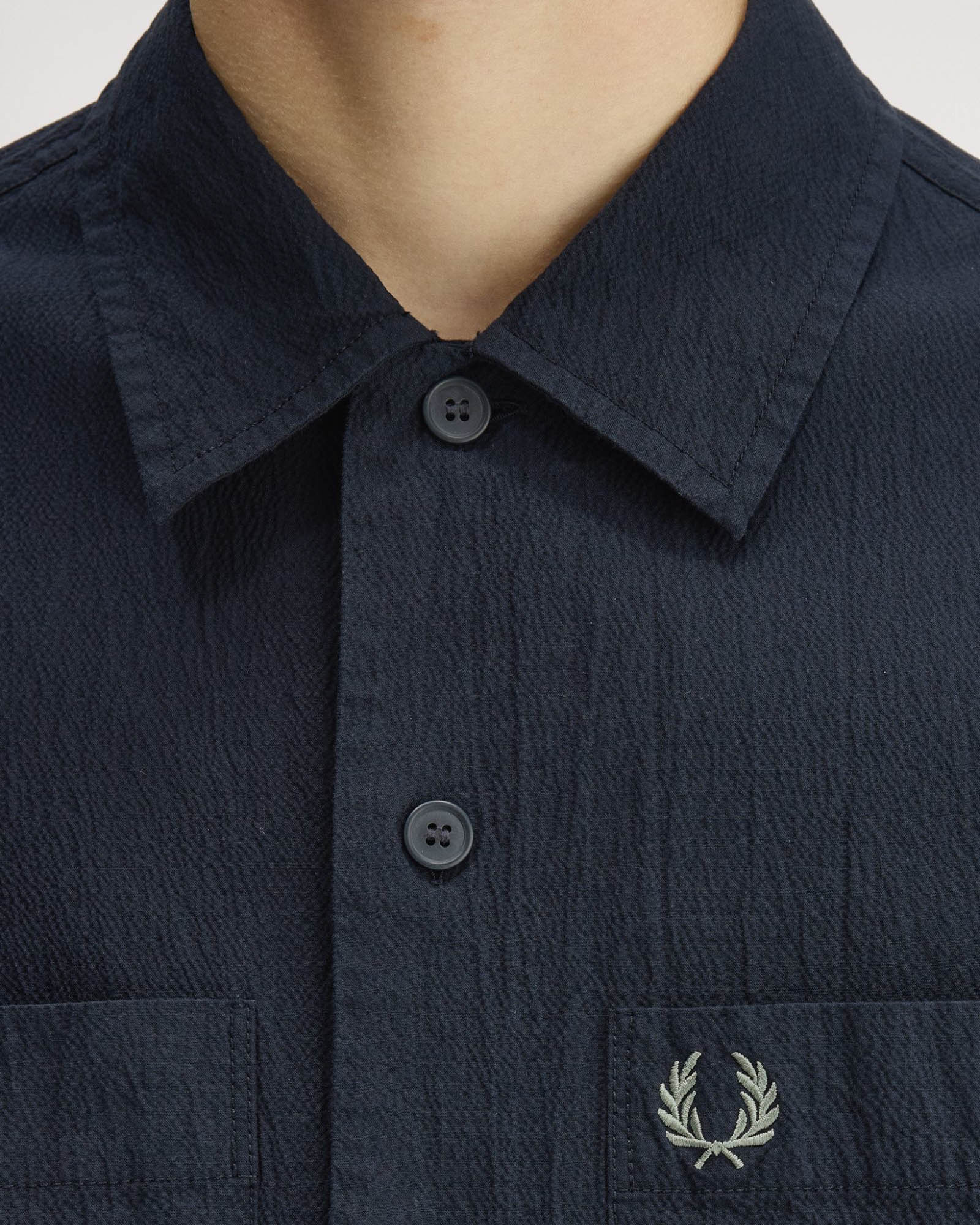 Fred Perry Mens Seersucker Overshirt - Navy 608 - Image 3