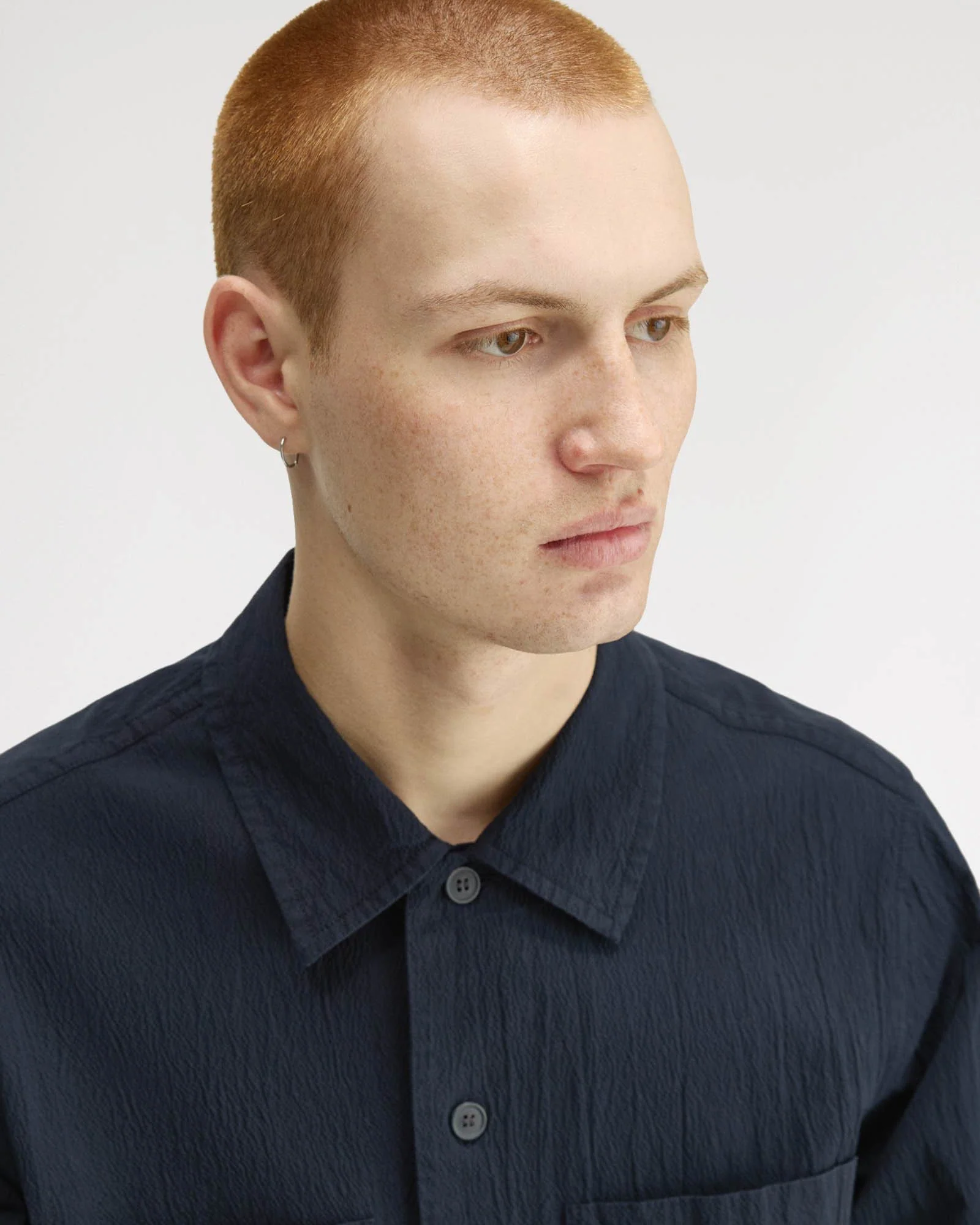 Fred Perry Mens Seersucker Overshirt - Navy 608 - Image 4