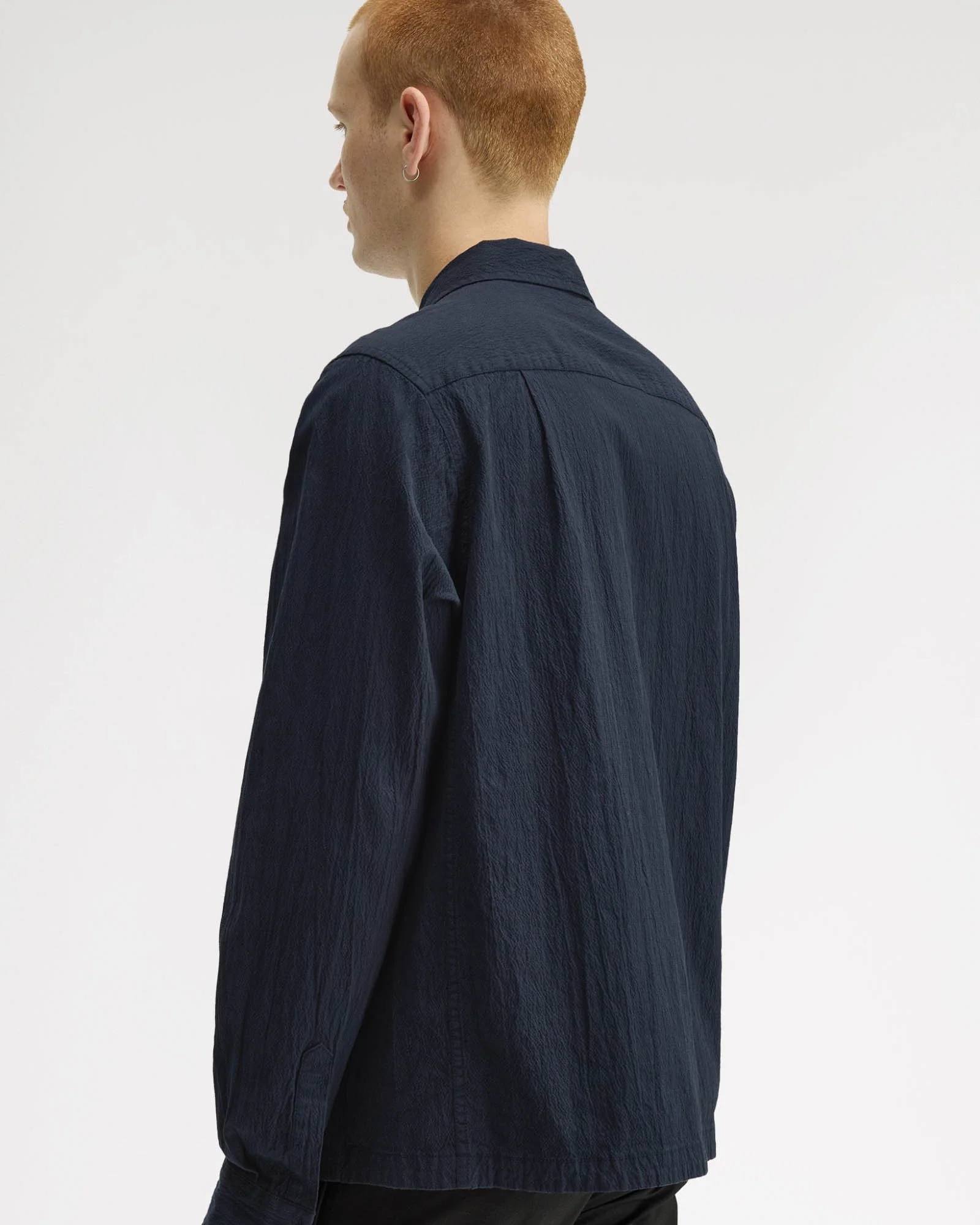 Fred Perry Mens Seersucker Overshirt - Navy 608 - Image 6