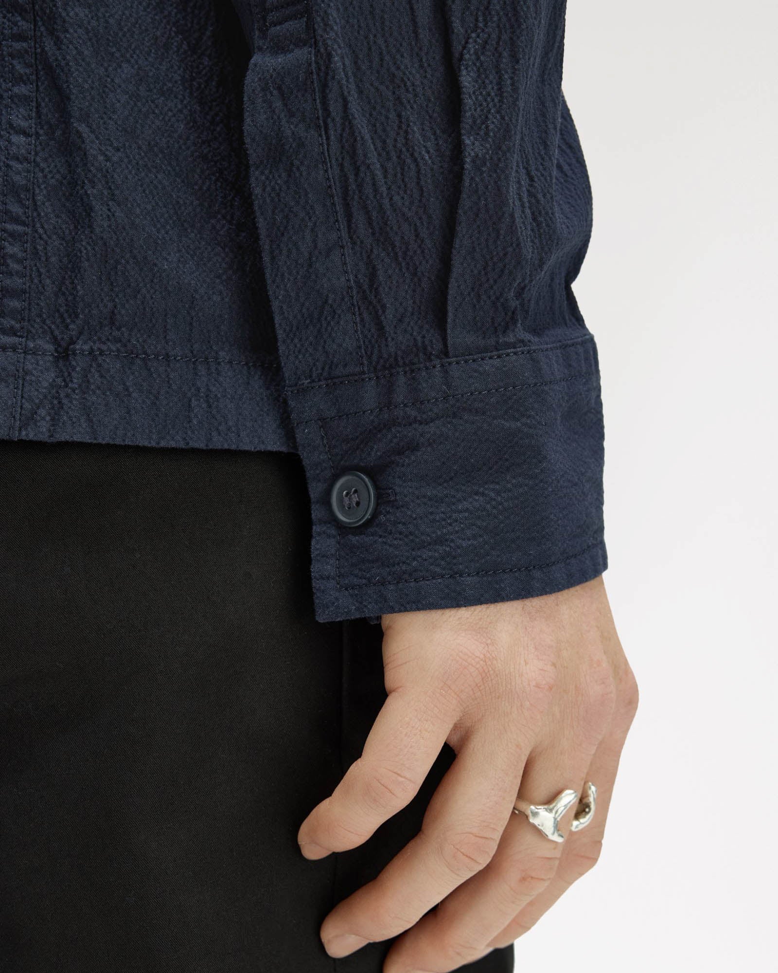 Fred Perry Mens Seersucker Overshirt - Navy 608 - Image 8