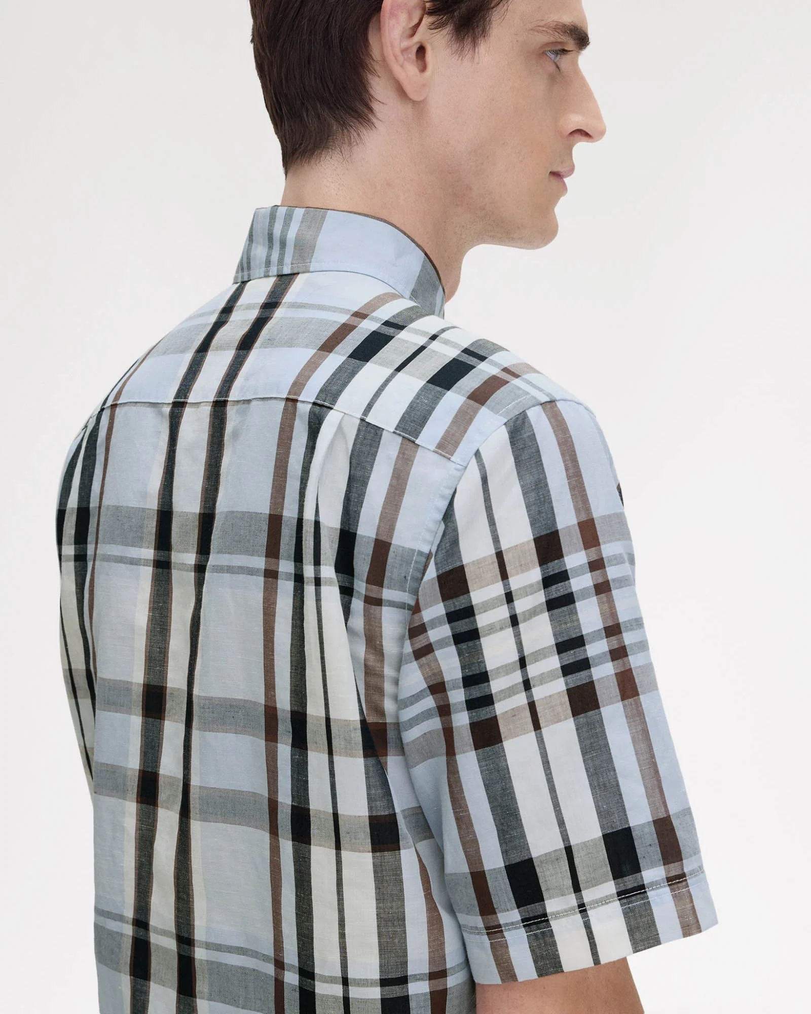 Fred Perry Mens Short Sleeve Madras Check Shirt Light Smoke 353 - Image 4