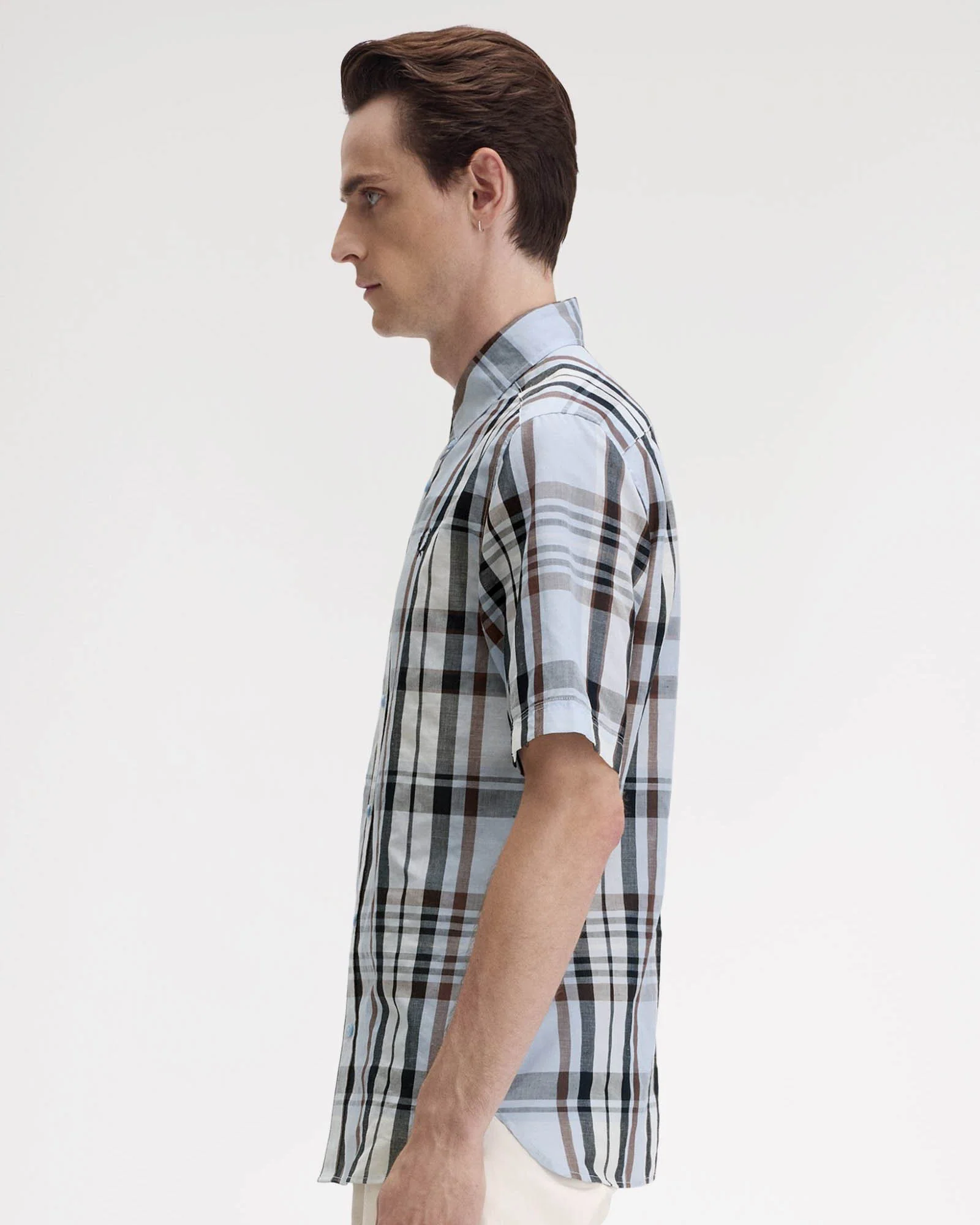 Fred Perry Mens Short Sleeve Madras Check Shirt Light Smoke 353 - Image 6