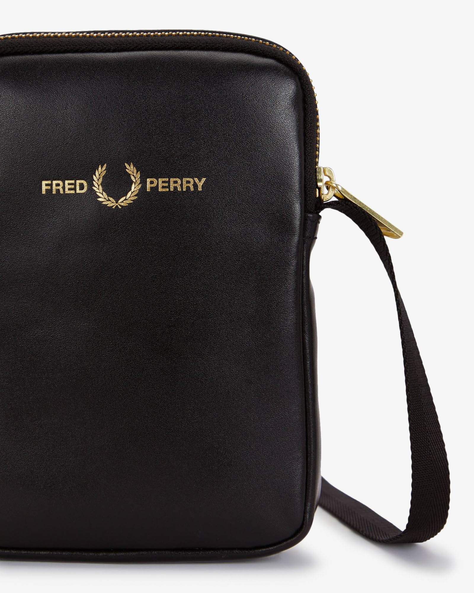 Fred Perry Mens Smooth Leather Small Side Bag - Black 102 - Image 5