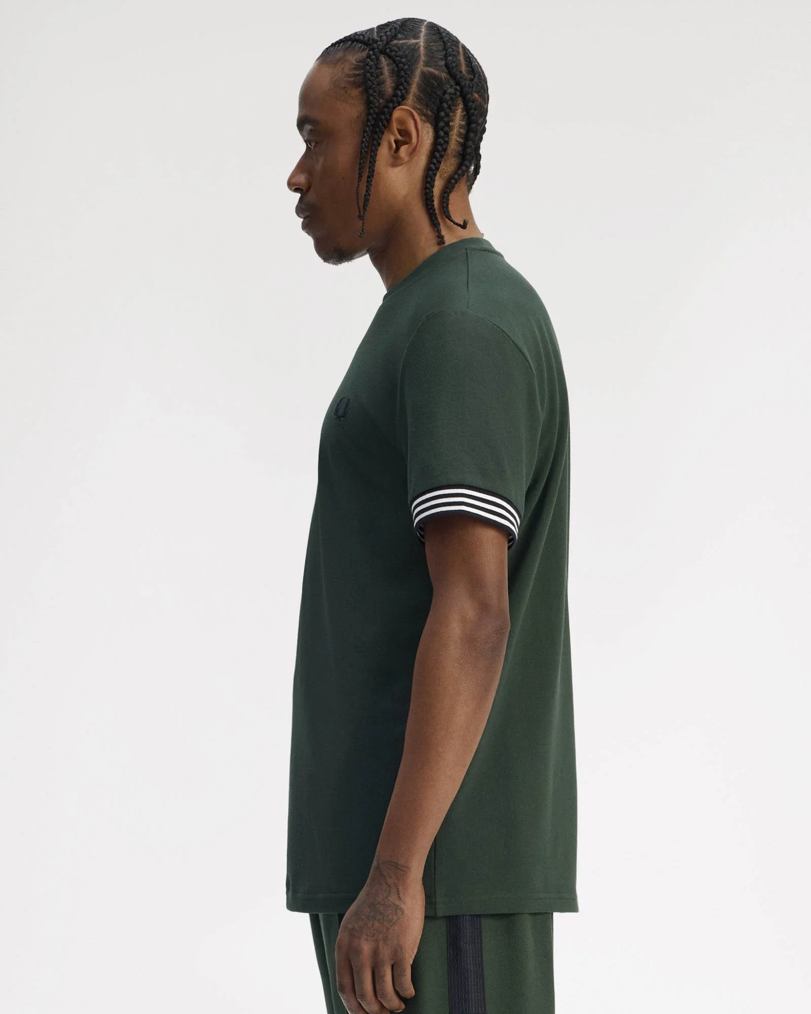 Fred Perry Mens Striped Cuff T-Shirt - Court Green X89 - Image 2