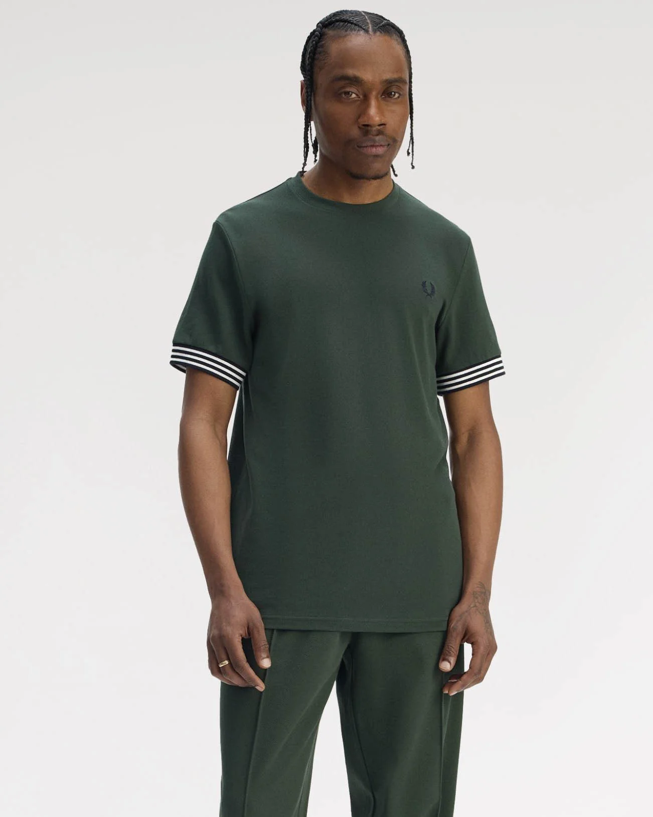 Fred Perry Mens Striped Cuff T-Shirt - Court Green X89 - Image 4