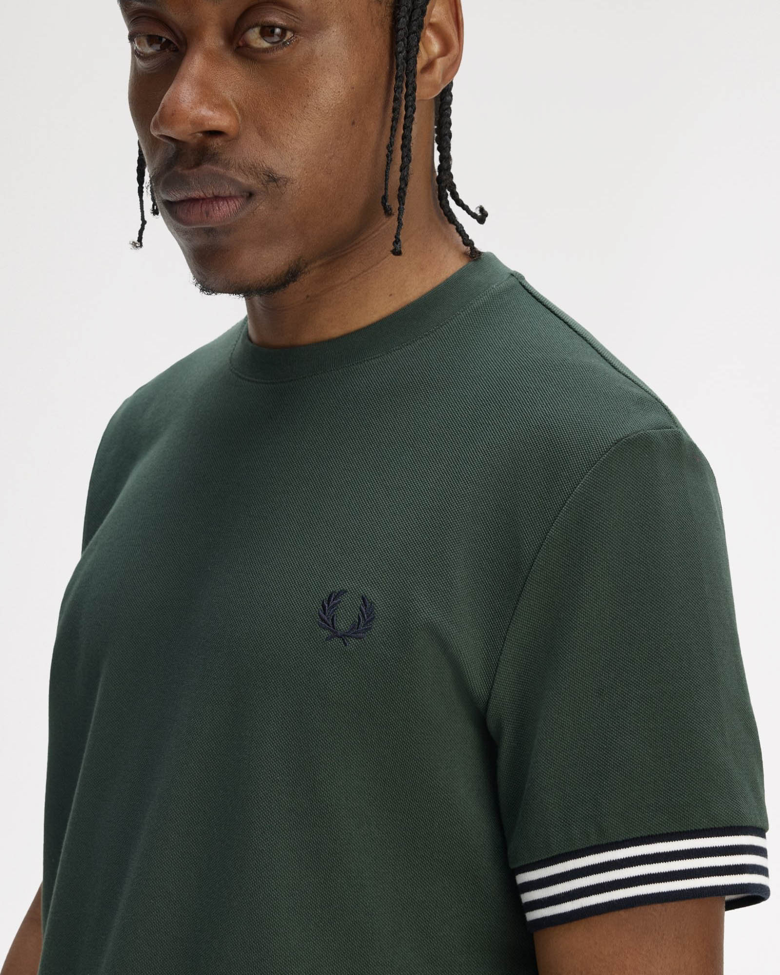 Fred Perry Mens Striped Cuff T-Shirt - Court Green X89 - Image 5