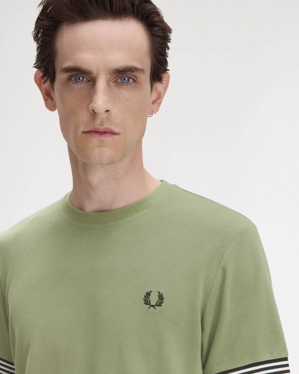 Fred Perry Mens Striped Cuff T-Shirt - Olive Mint X88 - Image 3