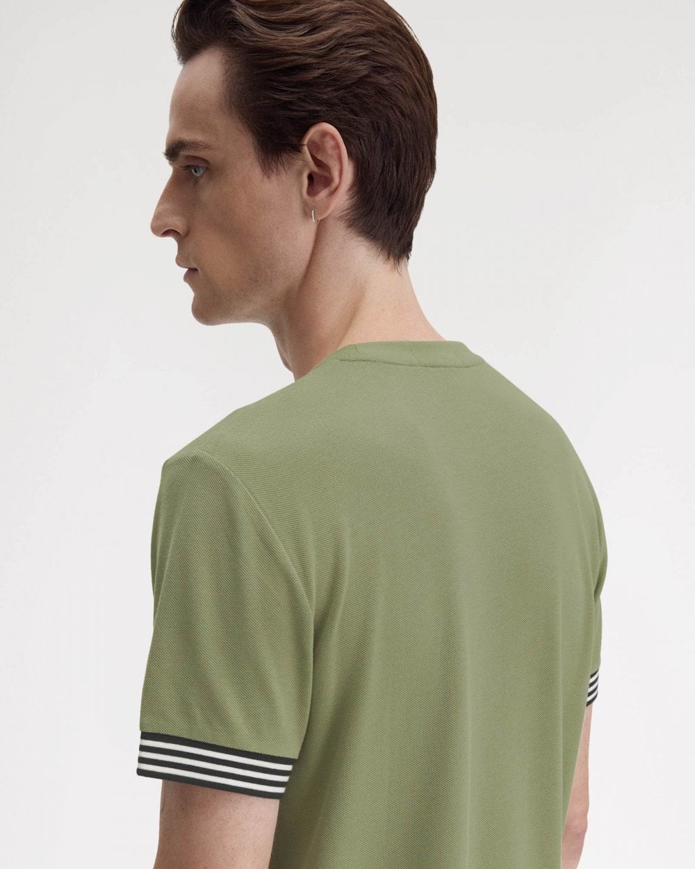 Fred Perry Mens Striped Cuff T-Shirt - Olive Mint X88 - Image 6