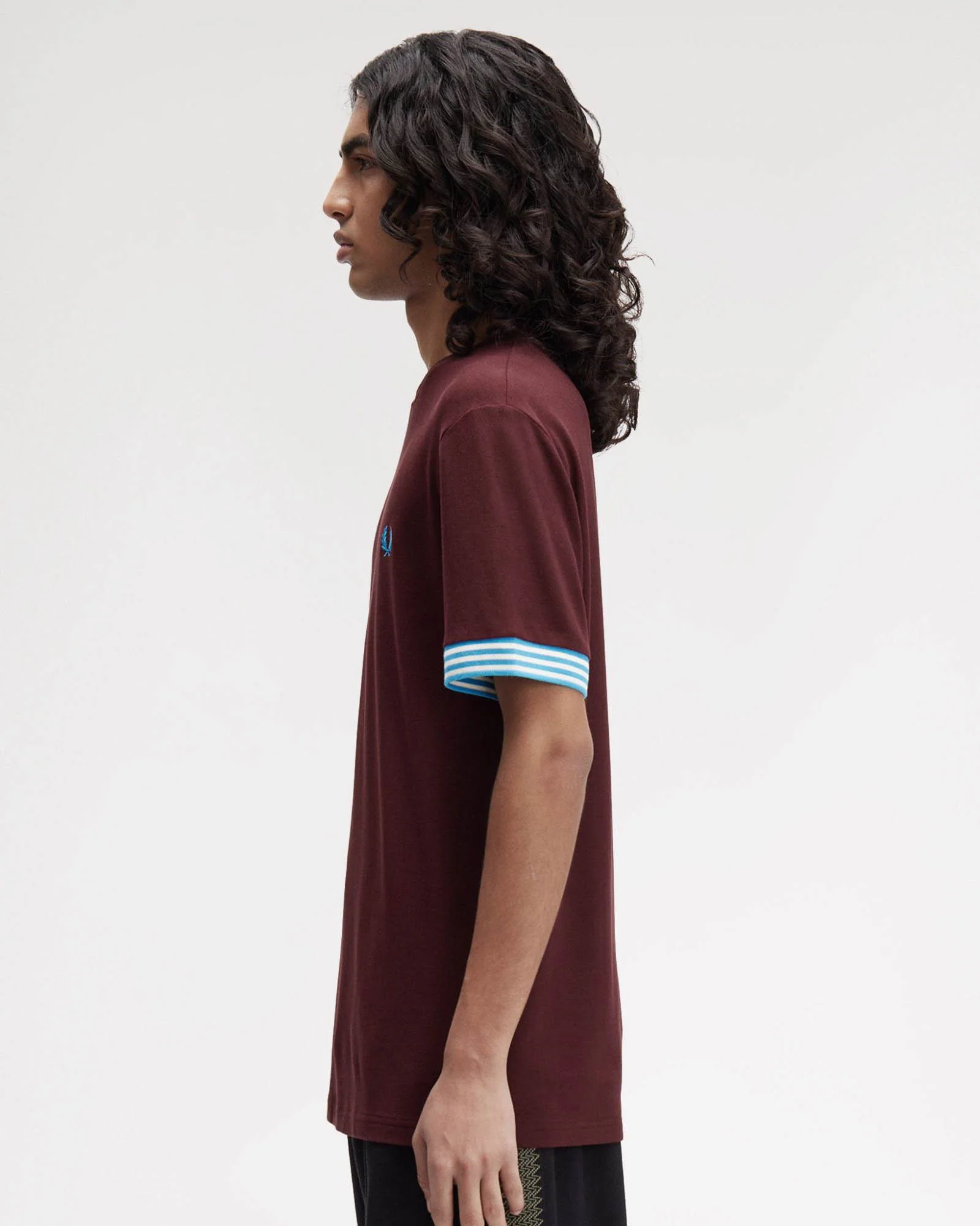 Fred Perry Mens Striped Cuff T-Shirt - Ox Blood/Ecru/Ecru 597 - Image 4