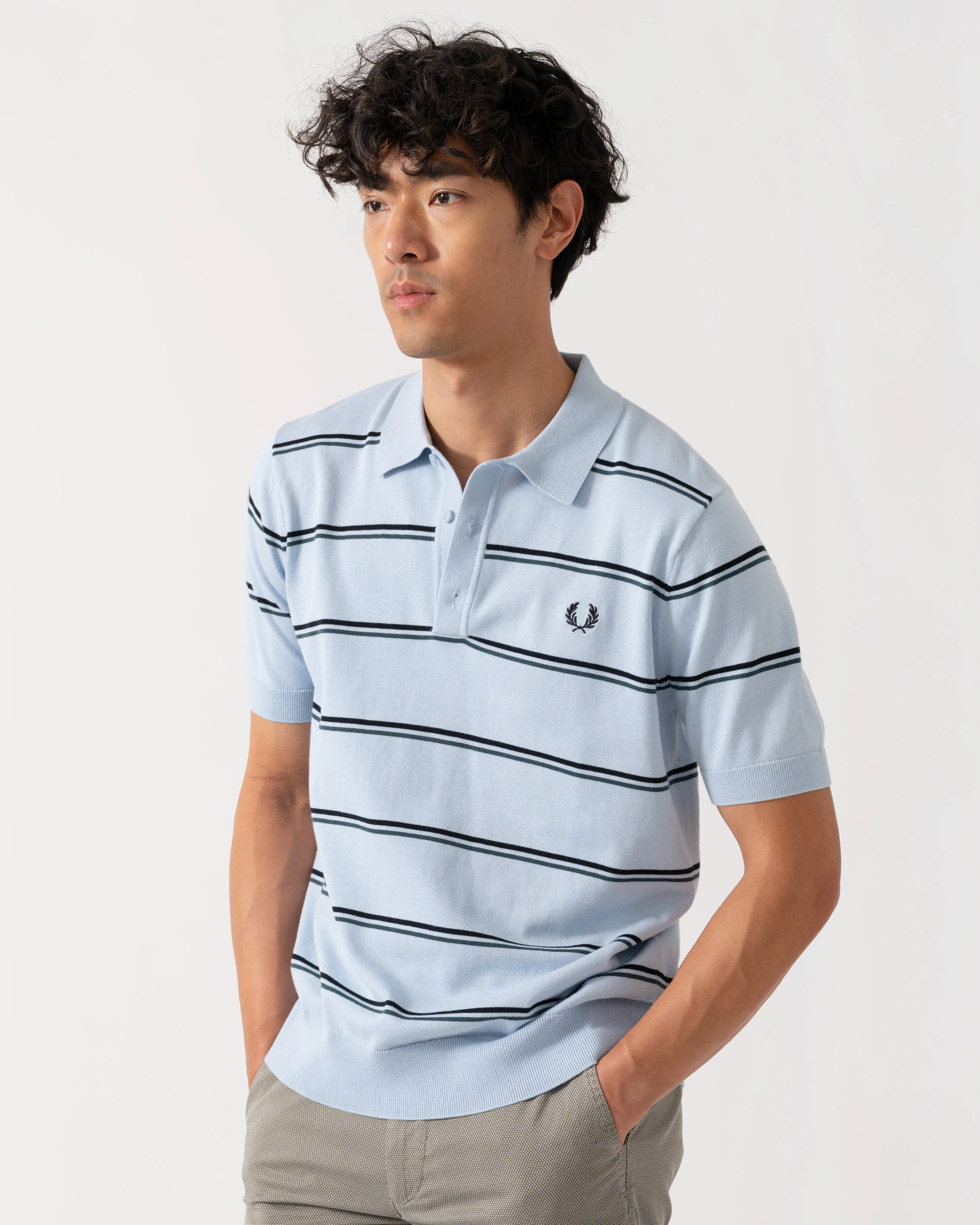 Fred Perry Mens Striped Knitted Shirt - Image 2