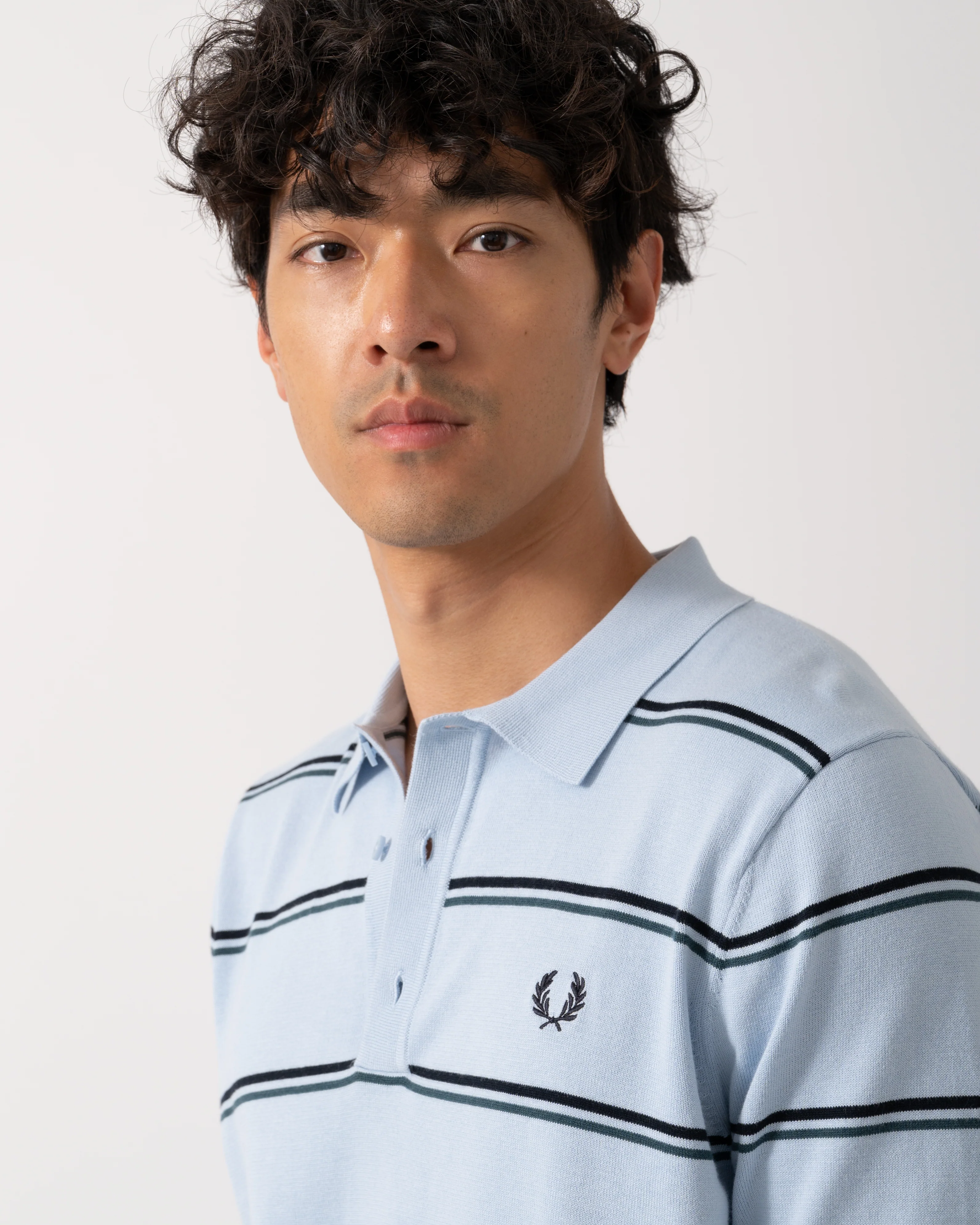 Fred Perry Mens Striped Knitted Shirt - Image 3