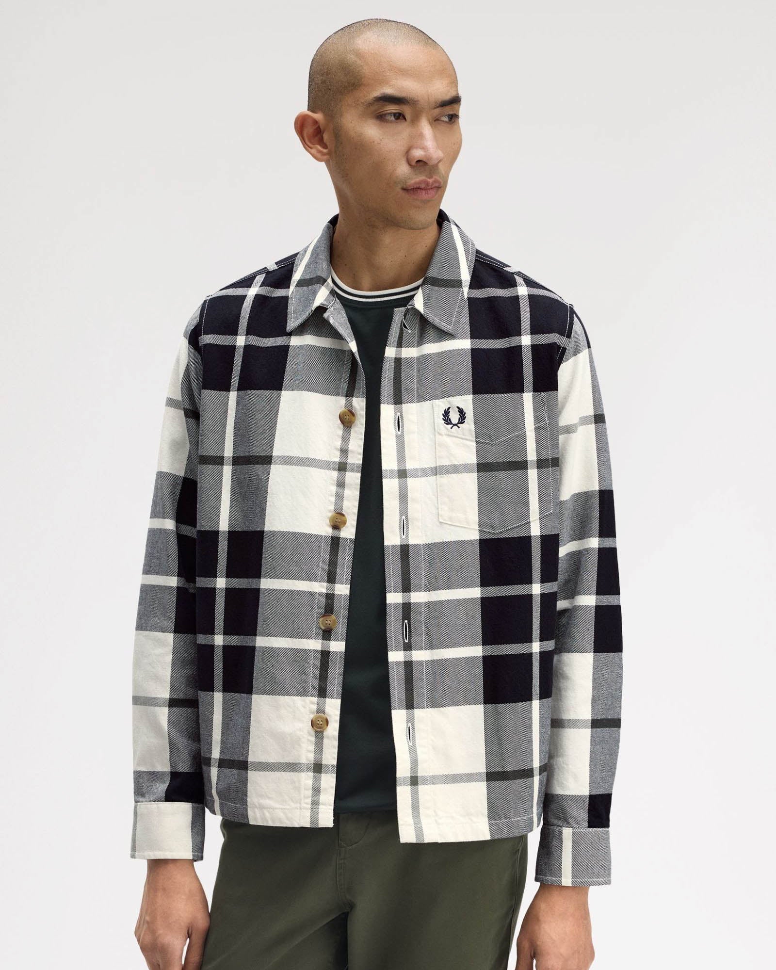 Fred Perry Mens Tartan Twill Overshirt - Ecru 560 - Image 2