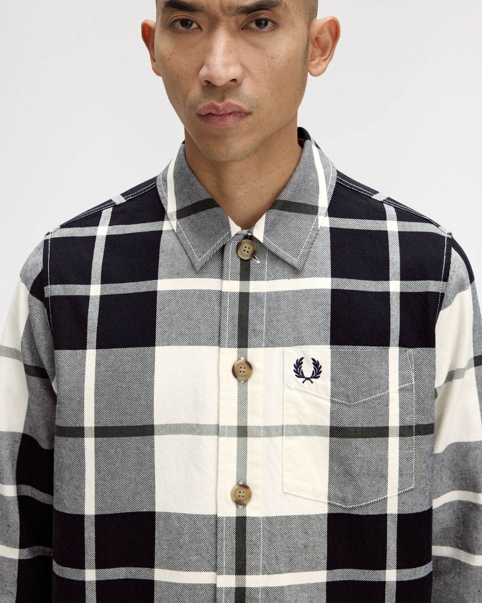 Fred Perry Mens Tartan Twill Overshirt - Ecru 560 - Image 3