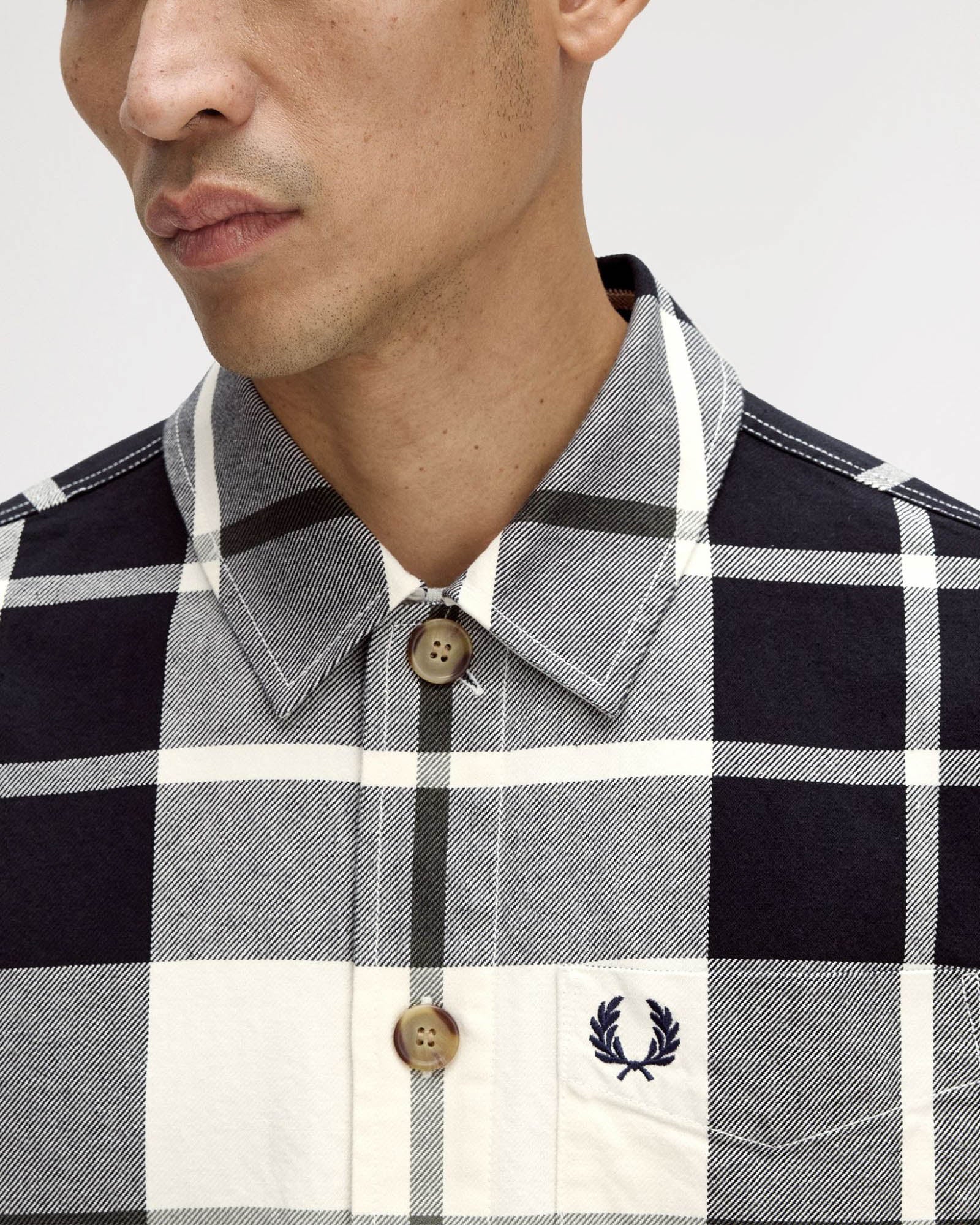 Fred Perry Mens Tartan Twill Overshirt - Ecru 560 - Image 4