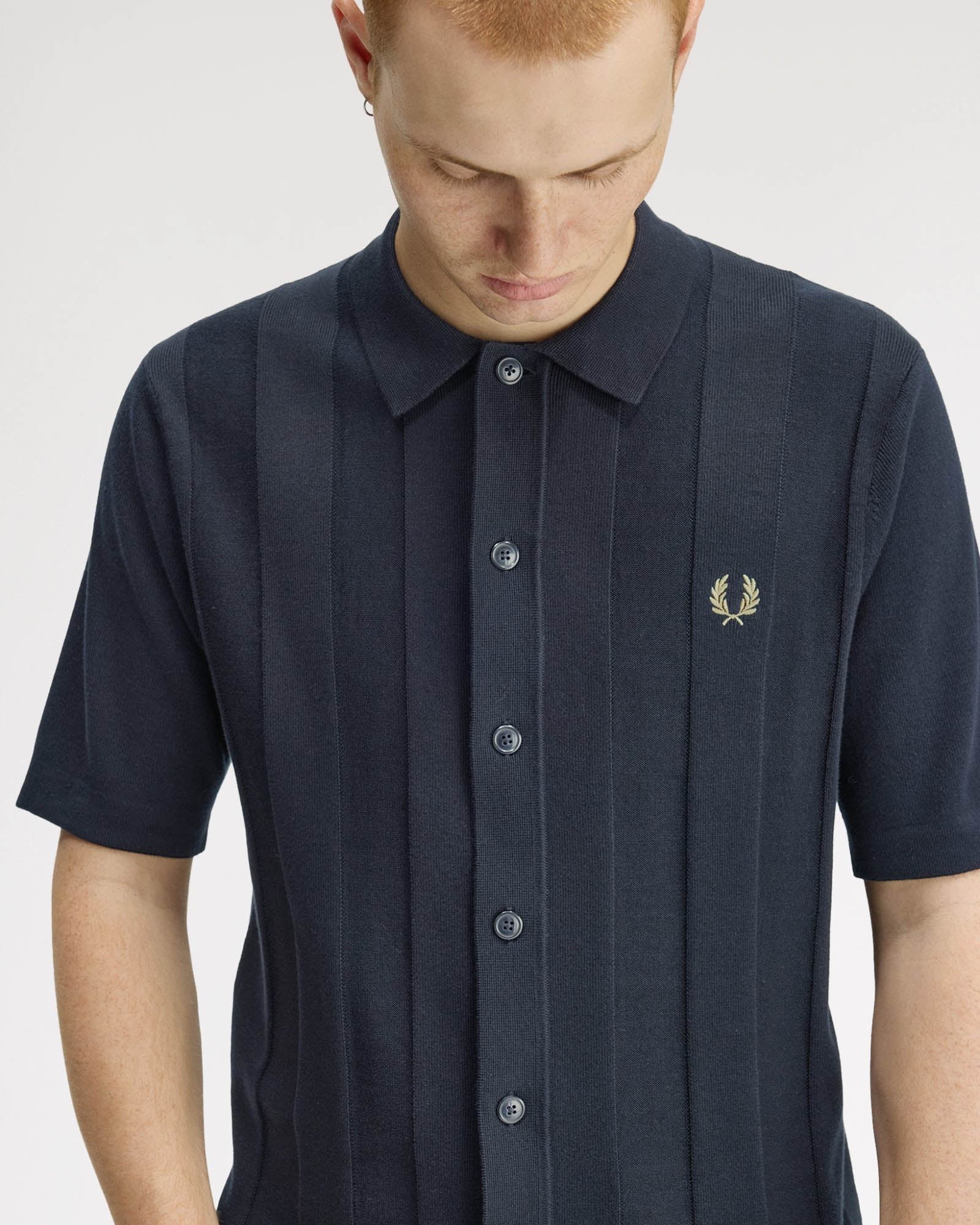 Fred Perry Mens Tonal Vertical Stripe Polo Shirt - Navy 608 - Image 3