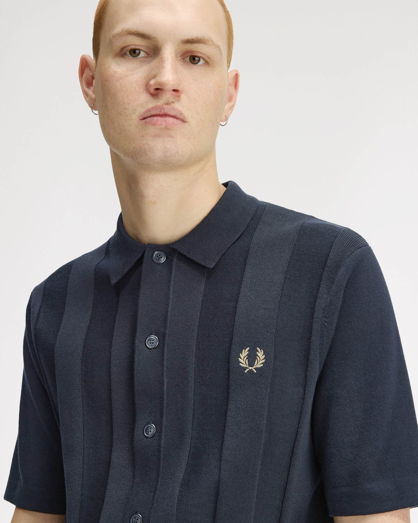 Fred Perry Mens Tonal Vertical Stripe Polo Shirt - Navy 608 - Image 4