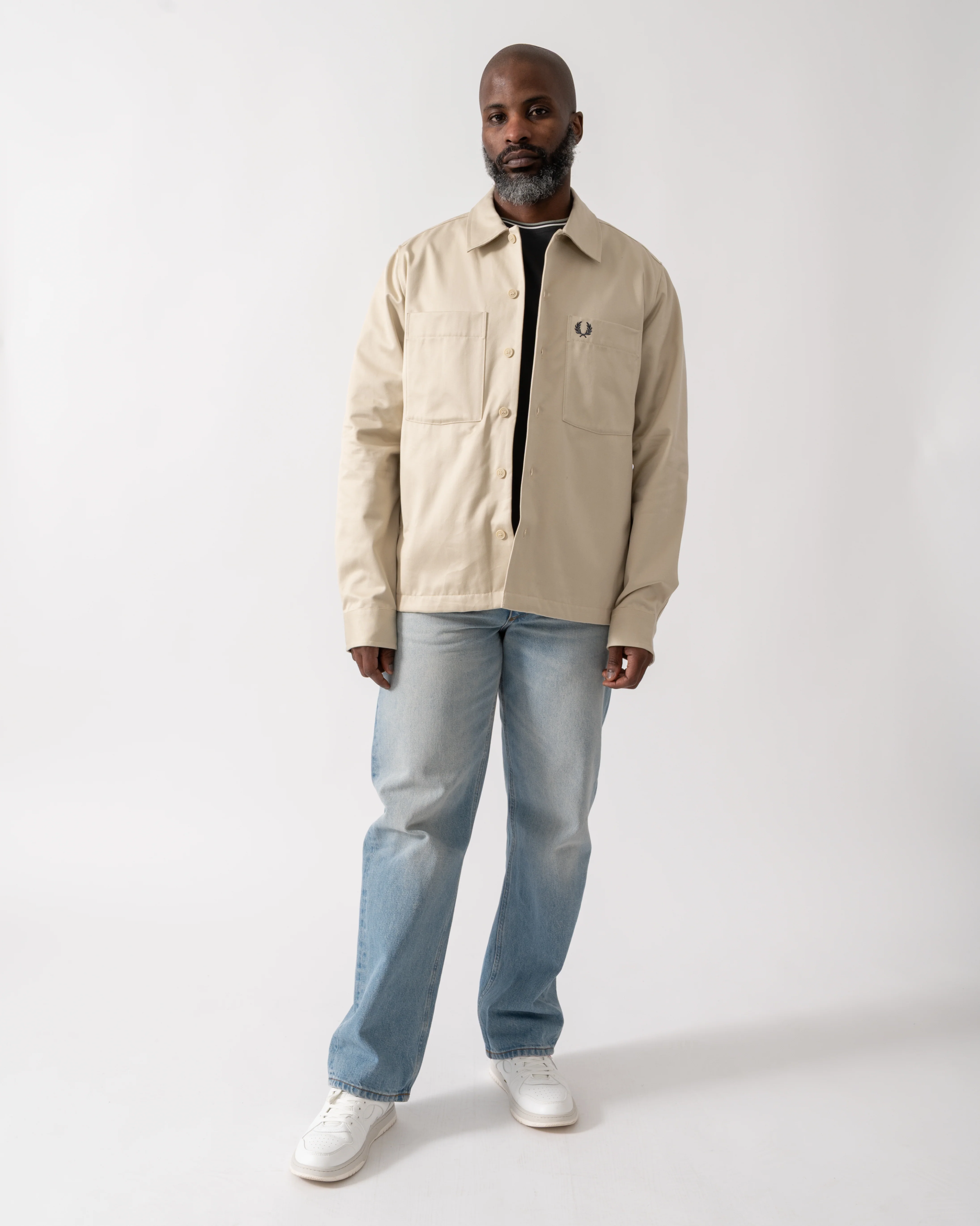 Fred Perry Mens Twill Overshirt - Oatmeal 691 - Image 2