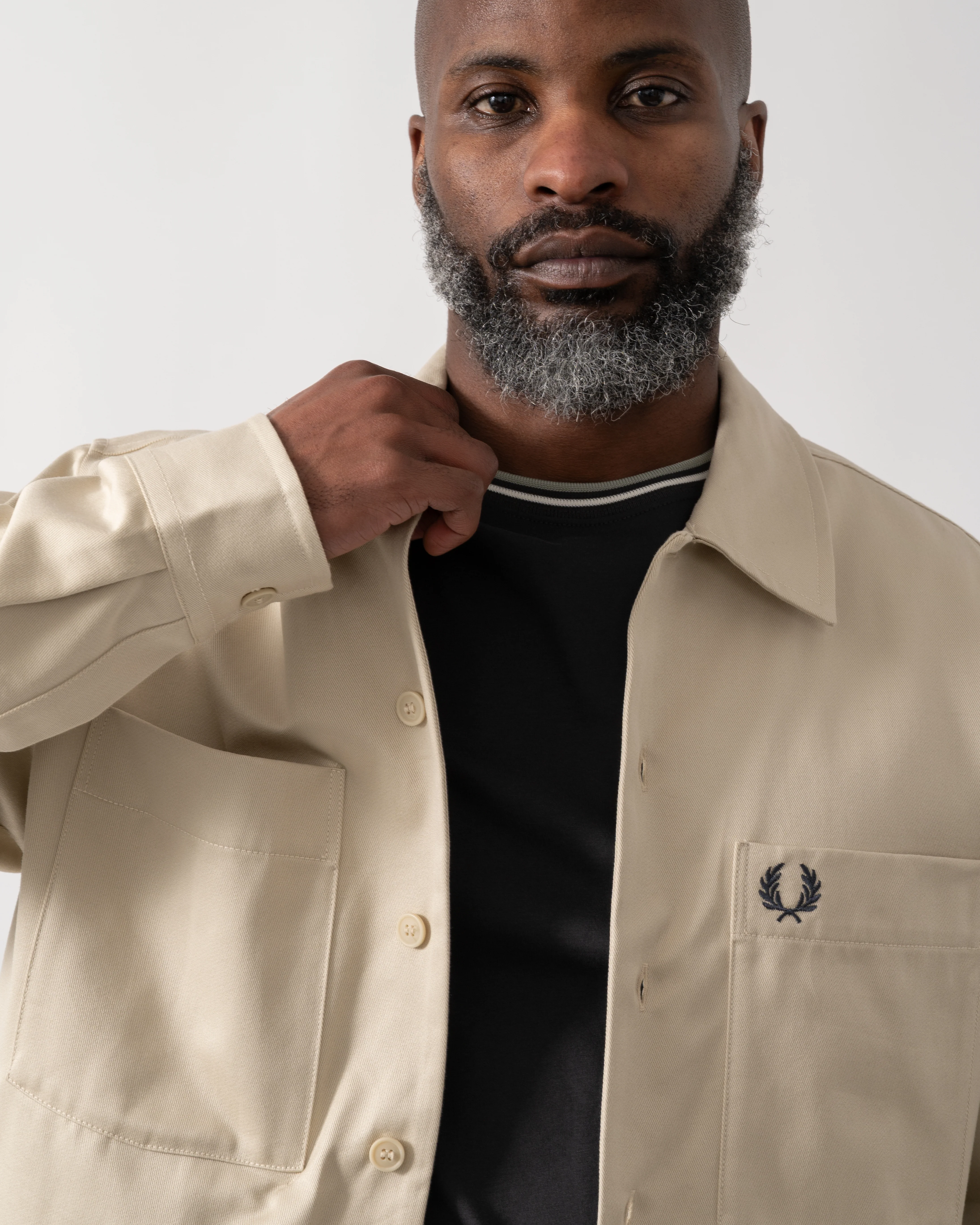 Fred Perry Mens Twill Overshirt - Oatmeal 691 - Image 3
