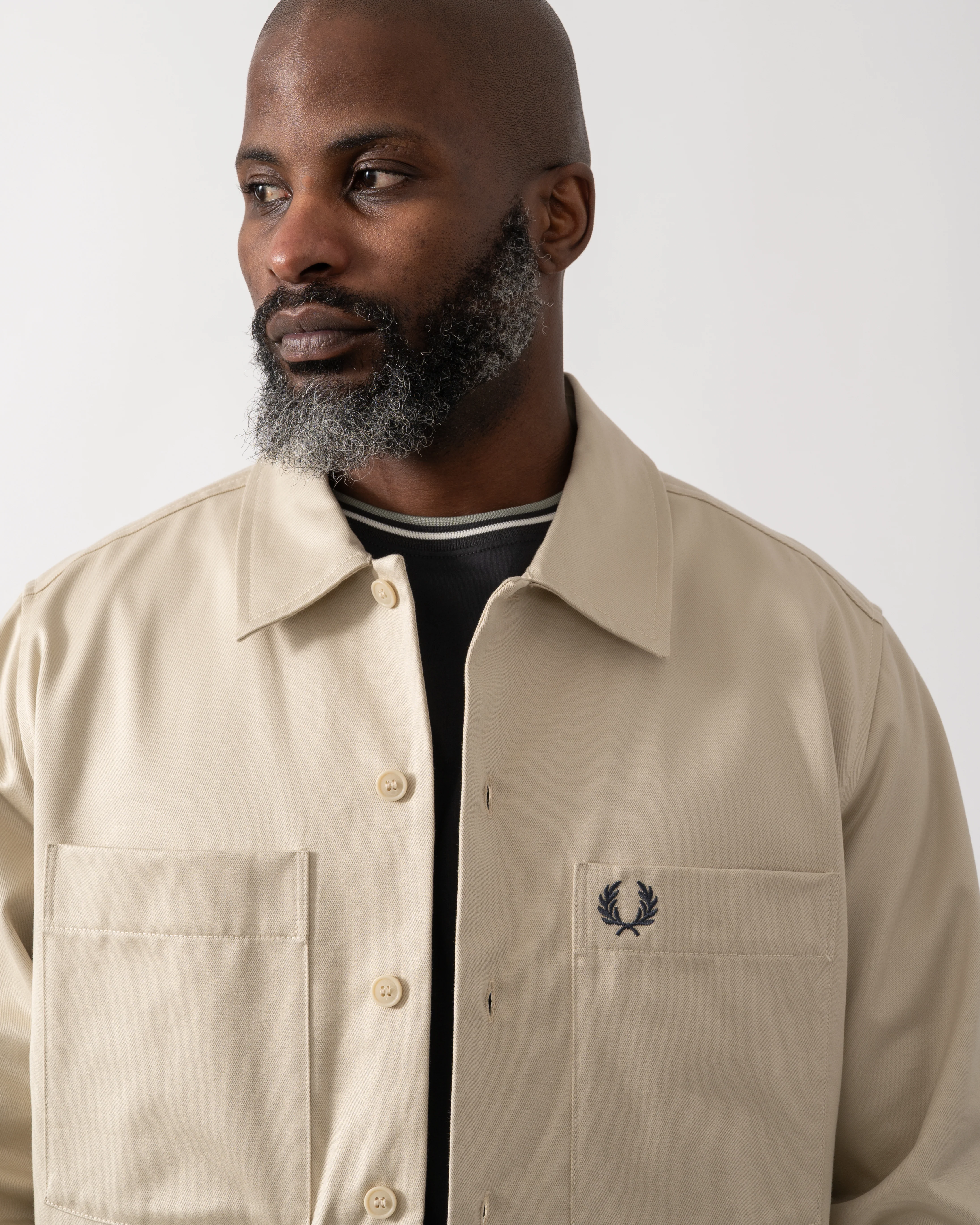 Fred Perry Mens Twill Overshirt - Oatmeal 691 - Image 4