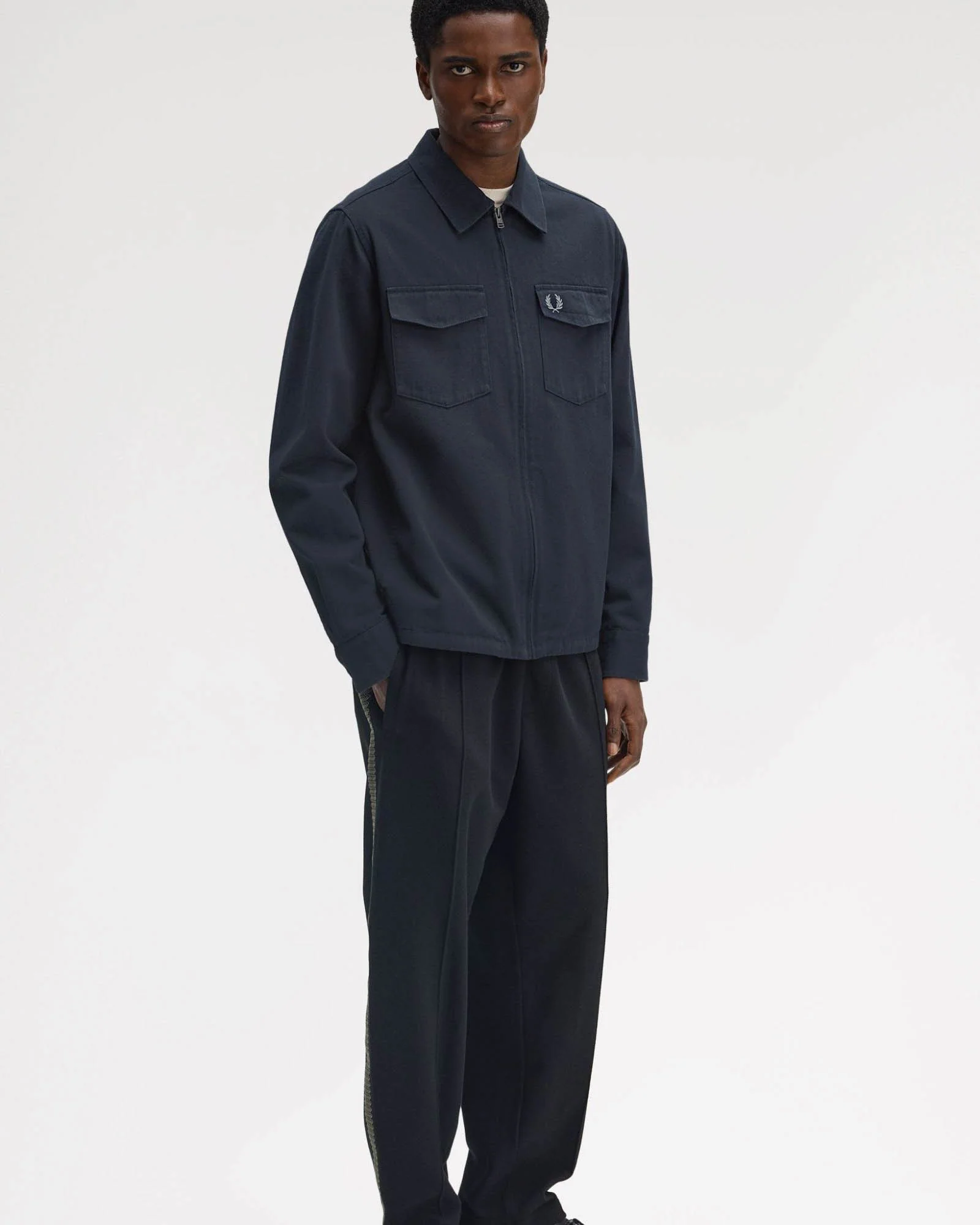 Fred Perry Mens Twill Zip Through Overshirt - Navy 608 - Image 2