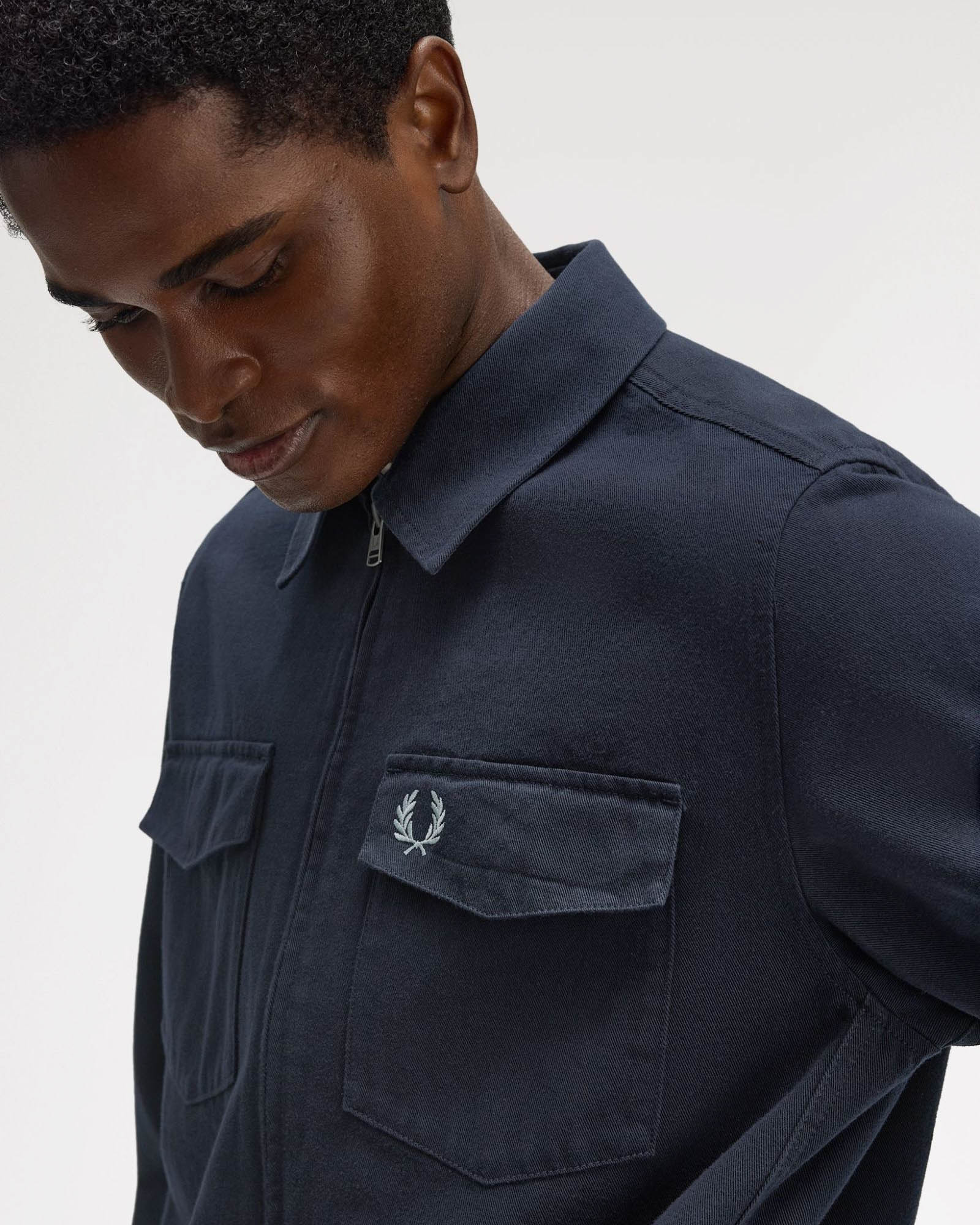Fred Perry Mens Twill Zip Through Overshirt - Navy 608 - Image 4