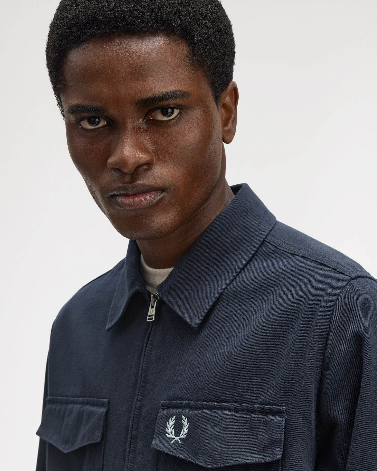 Fred Perry Mens Twill Zip Through Overshirt - Navy 608 - Image 5