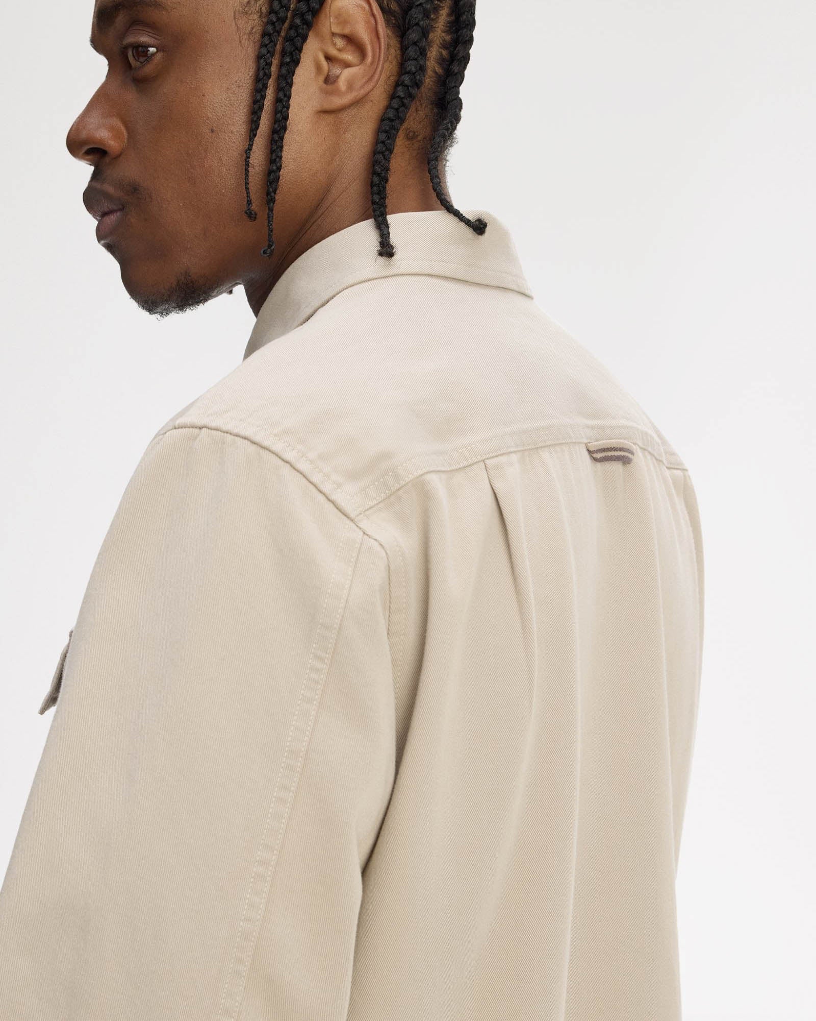 Fred Perry Mens Twill Zip Through Overshirt - Warm Oat Z19 - Image 2