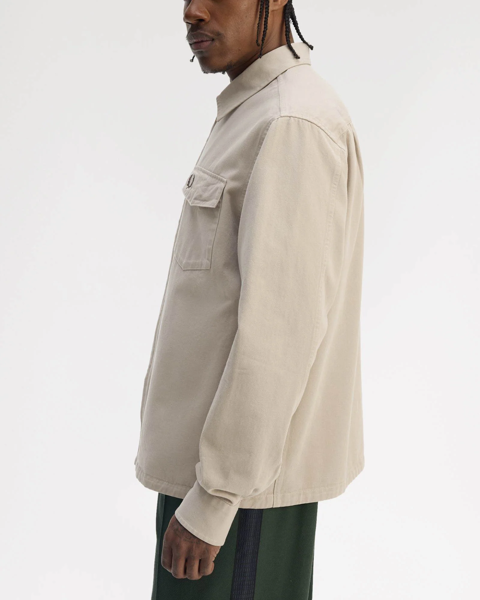 Fred Perry Mens Twill Zip Through Overshirt - Warm Oat Z19 - Image 5