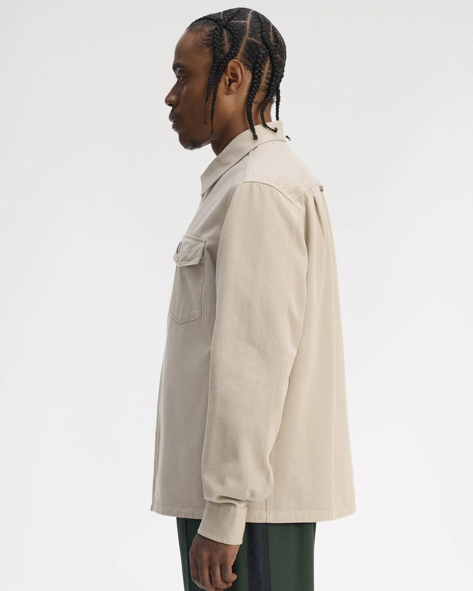 Fred Perry Mens Twill Zip Through Overshirt - Warm Oat Z19 - Image 6