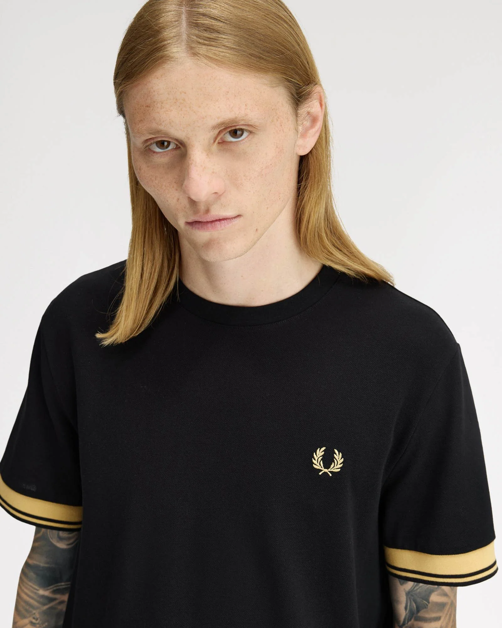 Fred Perry Mens Twin Tipped Cuff T-Shirt - Black/Champagne 90A - Image 4