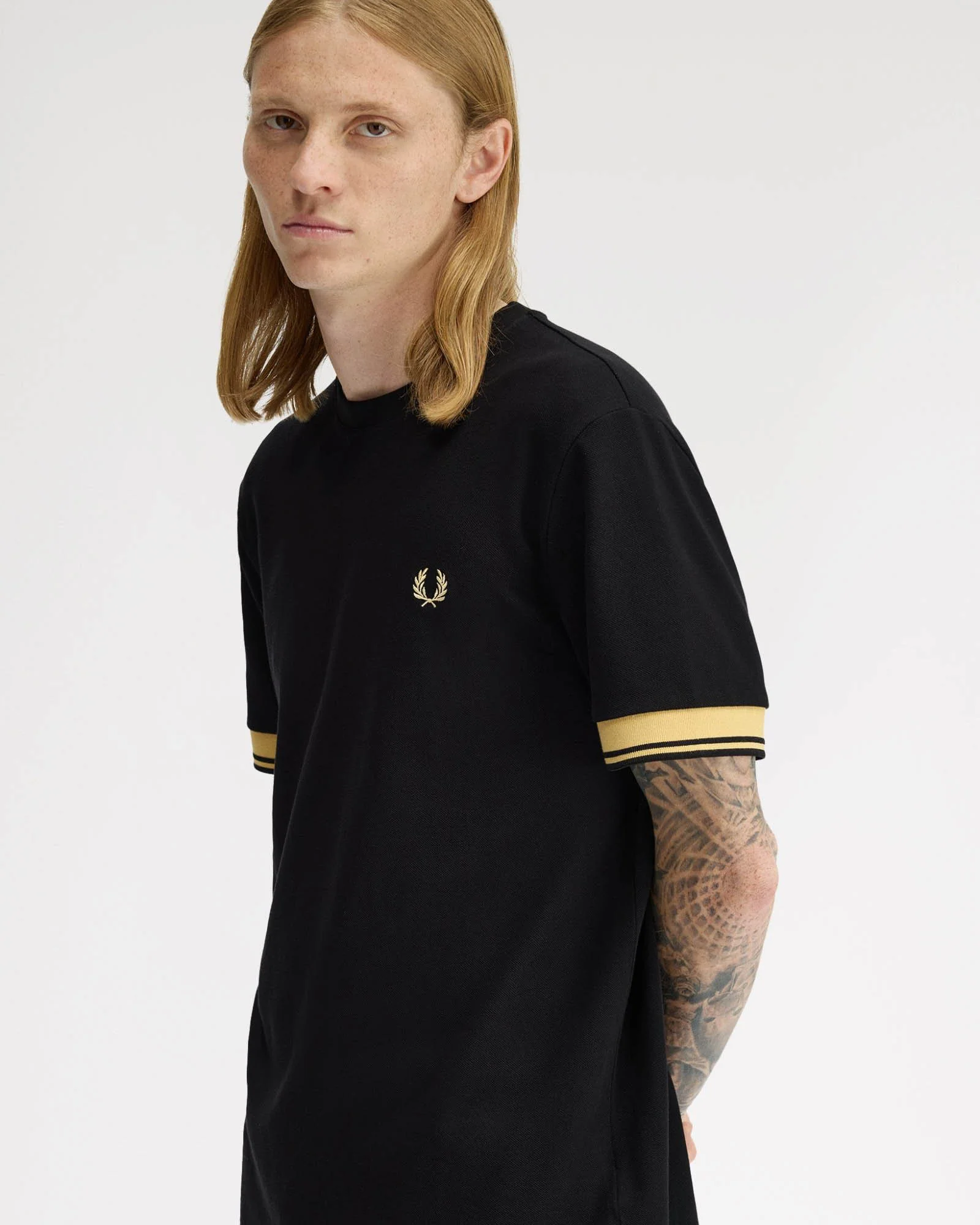 Fred Perry Mens Twin Tipped Cuff T-Shirt - Black/Champagne 90A - Image 5