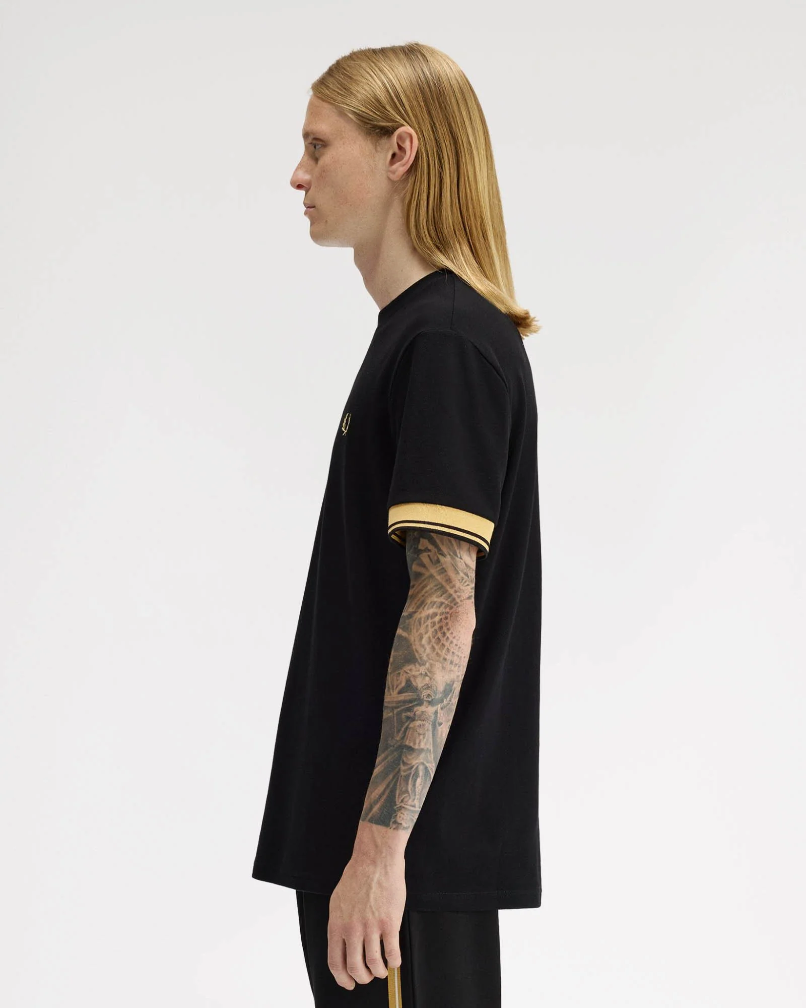 Fred Perry Mens Twin Tipped Cuff T-Shirt - Black/Champagne 90A - Image 6