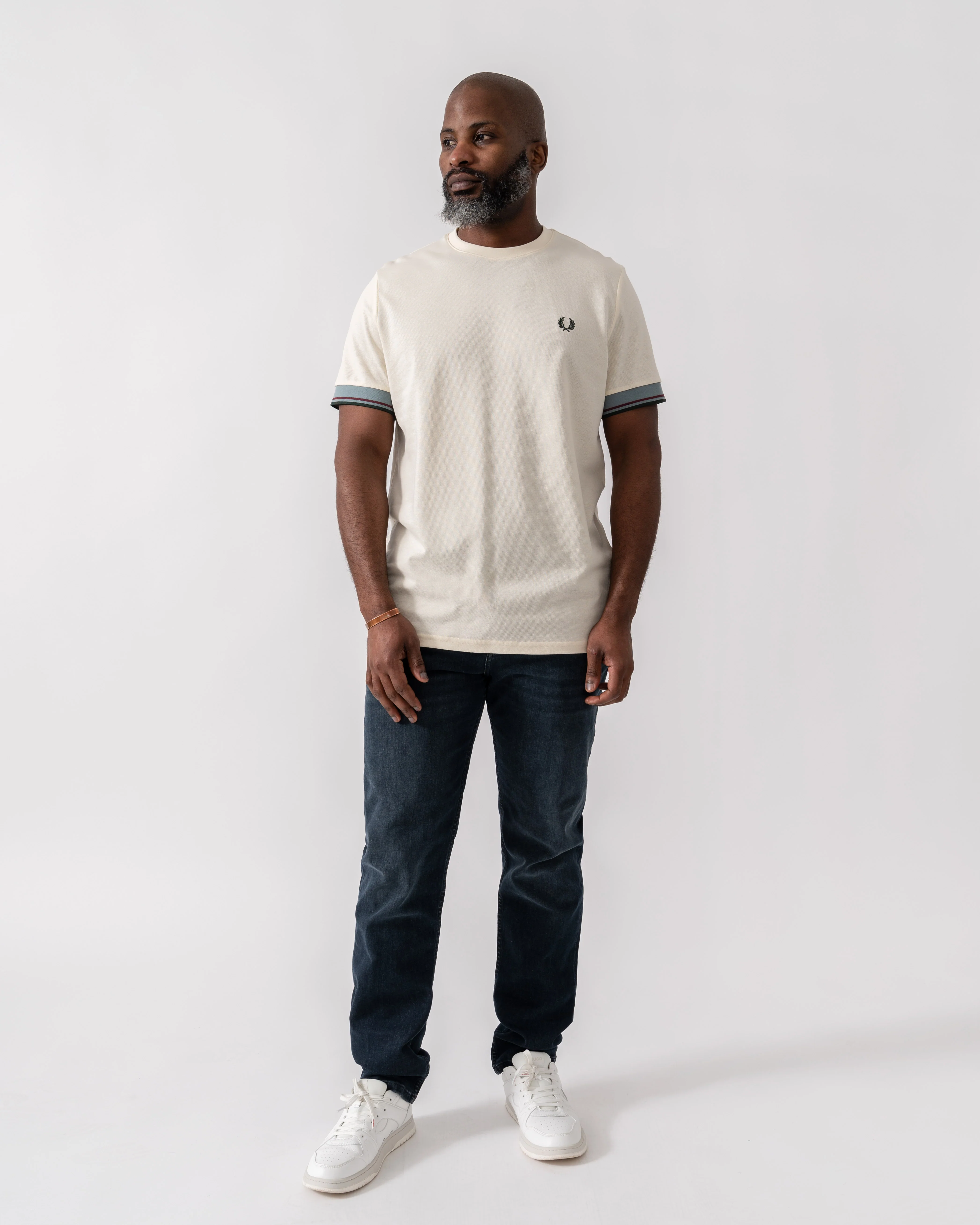 Fred Perry Mens Twin Tipped Cuff T-Shirt - Ecru 560 - Image 2