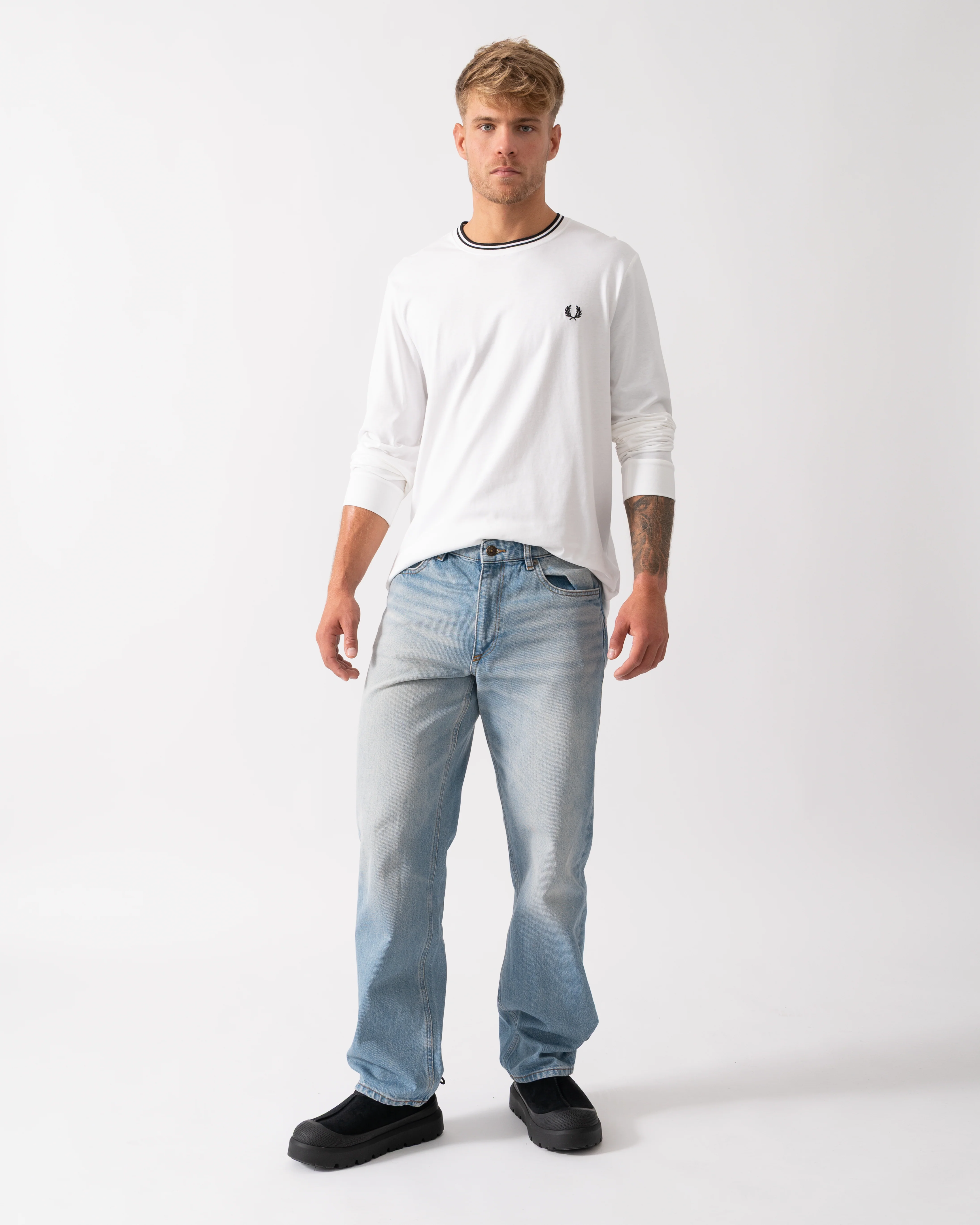Fred Perry Mens Twin Tipped Long Sleeve T-Shirt - White 100 - Image 2