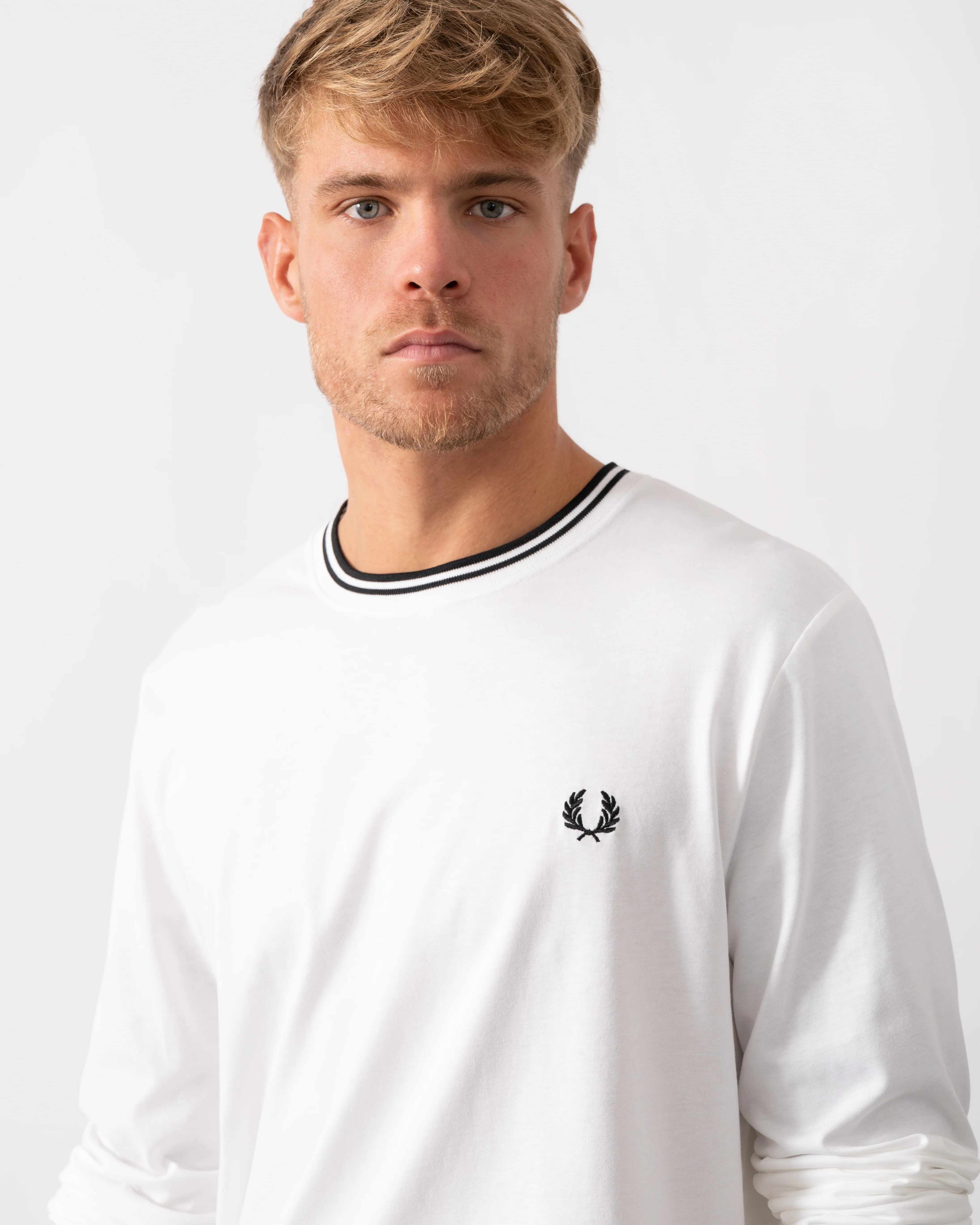 Fred Perry Mens Twin Tipped Long Sleeve T-Shirt - White 100 - Image 3