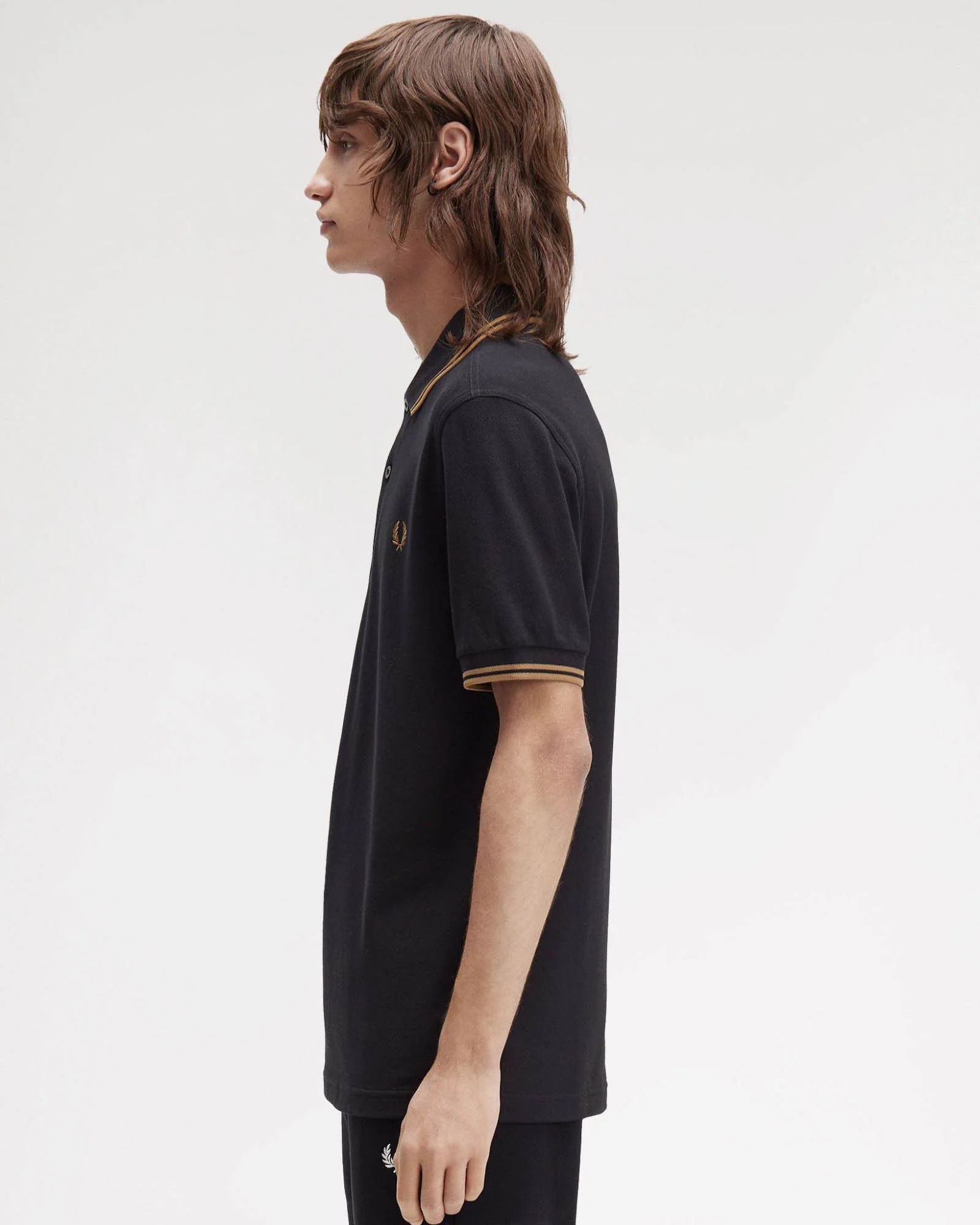 Fred Perry Mens Twin Tipped Signature Polo Shirt - Black/Shaded Stone/Shaded Stone S77 - Image 4
