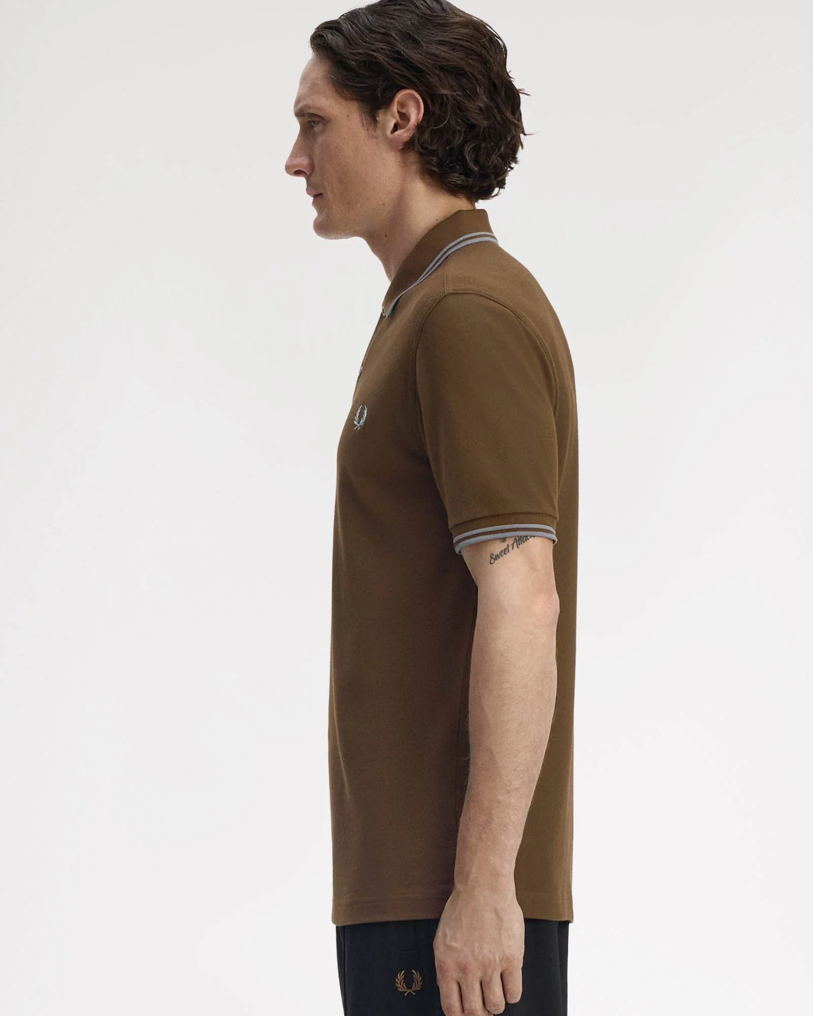 Fred Perry Mens Twin Tipped Signature Polo Shirt - Burnt Tobacco/Stockport Blue 49A - Image 3
